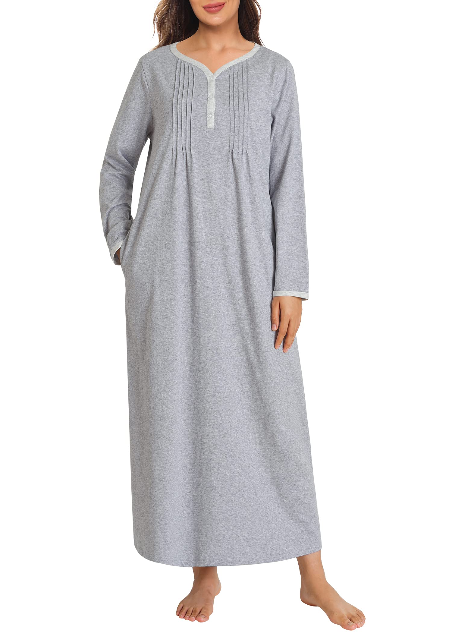 Women's Soft Cotton Long Sleeve Nightgown - Comfortable Sleepwear for Winter Nights & Cozy Lounging at Home