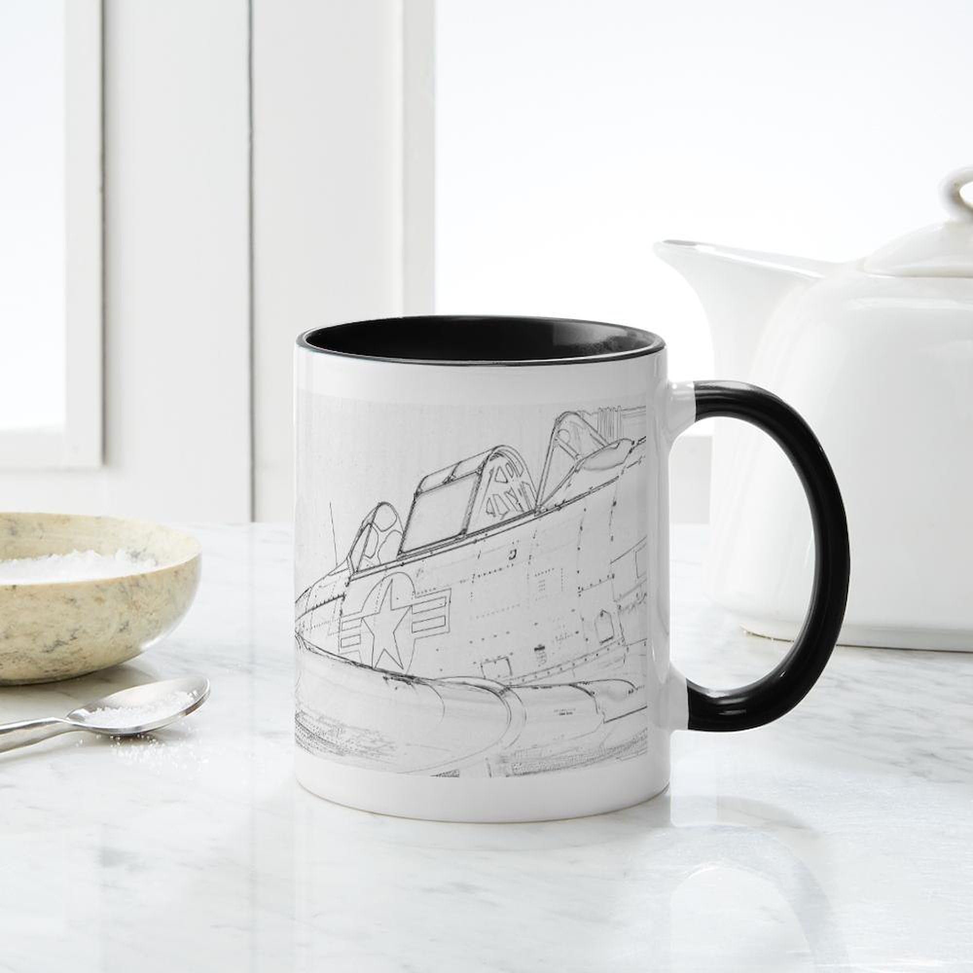 Aviation Sketch Ceramic Coffee Mug 11 oz (325 ml) - Perfect for Pilots, Flight Enthusiasts & Office Use - Unique Gift for Aviation Lovers