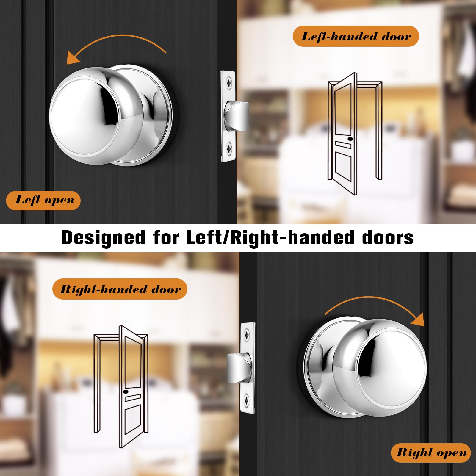 Polished Chrome Hall and Closet Door Knobs - 10 Pack Non-Locking Interior Door Handles for Bedrooms, Bathrooms & Cabinets | Probrico Passage Knobs