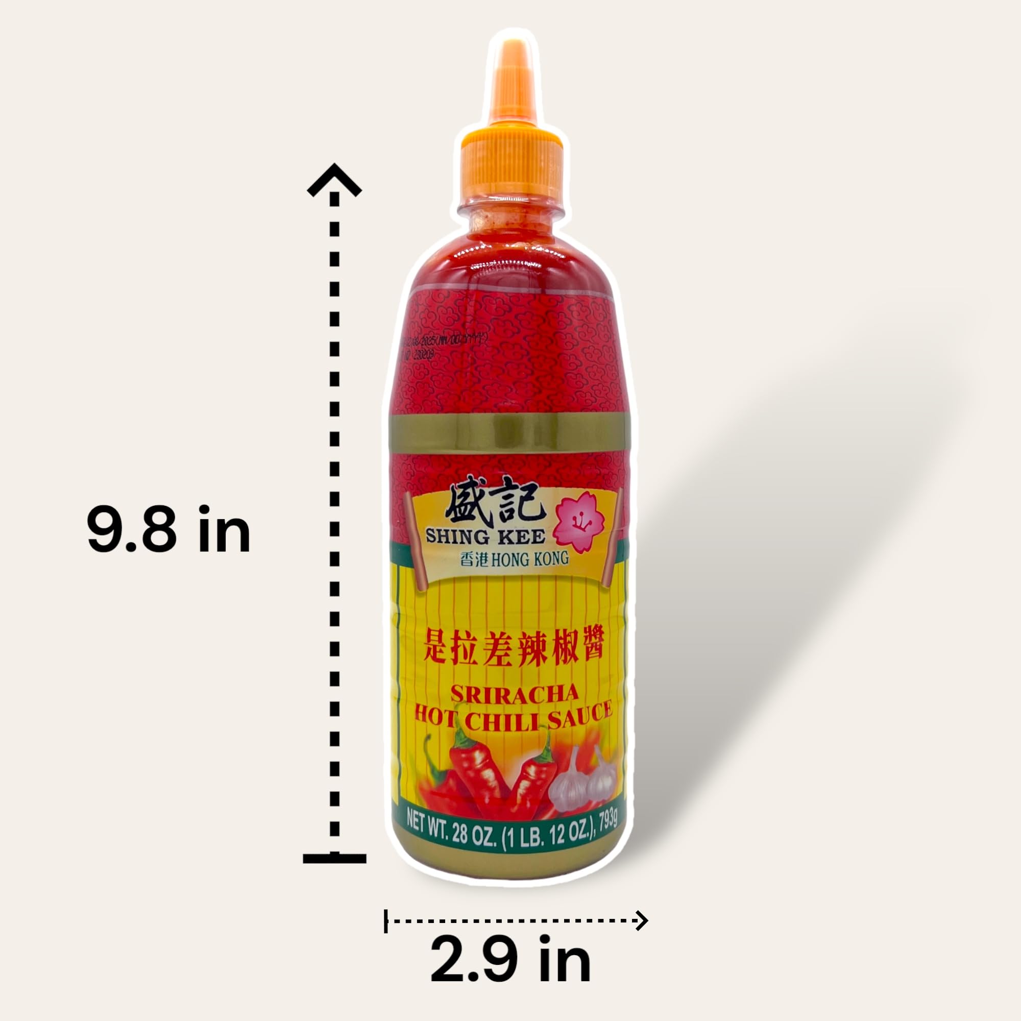 Shing Kee Sriracha Hot Chili Sauce - 28 oz (830ml) Large Bottle, Spicy Thai Chili Garlic Sauce for Cooking, Stir Fry, Pho, Noodles & Dipping - Perfect for Asian Cuisine & Hot Sauce Lovers