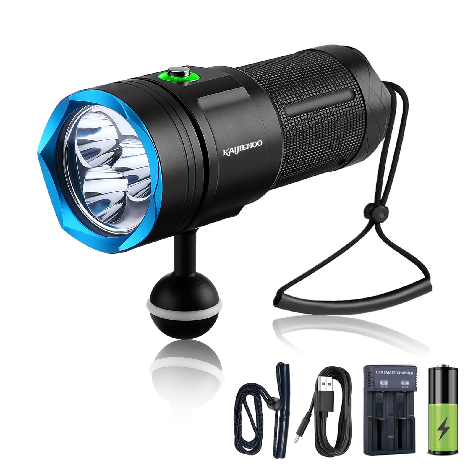 DVF06 Professional Scuba Diving Flashlight - 6000 Lumens Super Bright Underwater Video Light with 5 Modes, Power Indicator & IP68 Waterproof Rating | Includes Dual-Slot Charger & 3 Batteries | Perfect for Night Diving, Cave Exploration & Underwater Photography