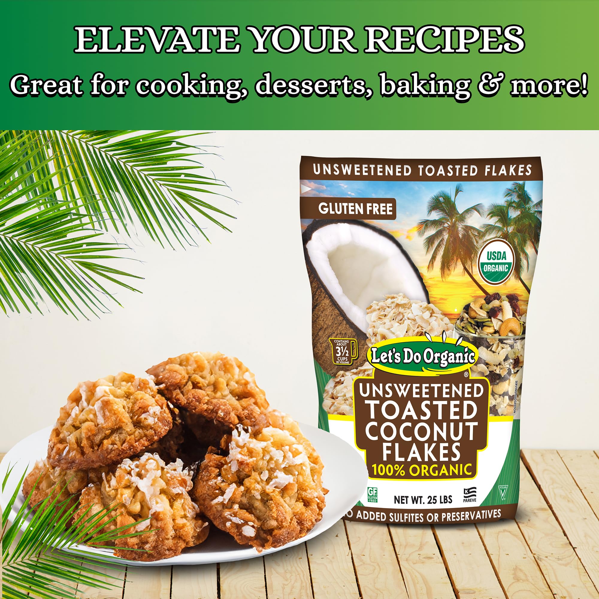 Organic Unsweetened Toasted Coconut Flakes by Edward & Sons Let's Do Organic - 25 lbs Bulk Pack | Perfect for Baking, Smoothies, and Healthy Snacks