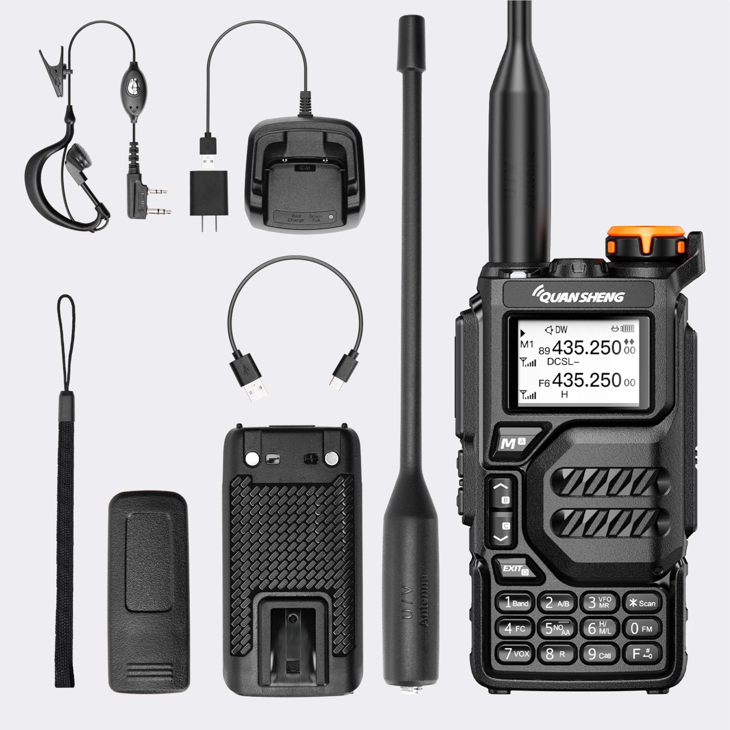 UV-K5 Dual Band 5W Walkie Talkie - Rechargeable Two Way Radio with NOAA Weather Alert & Type-C Charging - Long Range Communication for Outdoor Adventures, Hiking, Camping & Emergency Preparedness (Black, 1 Pack)