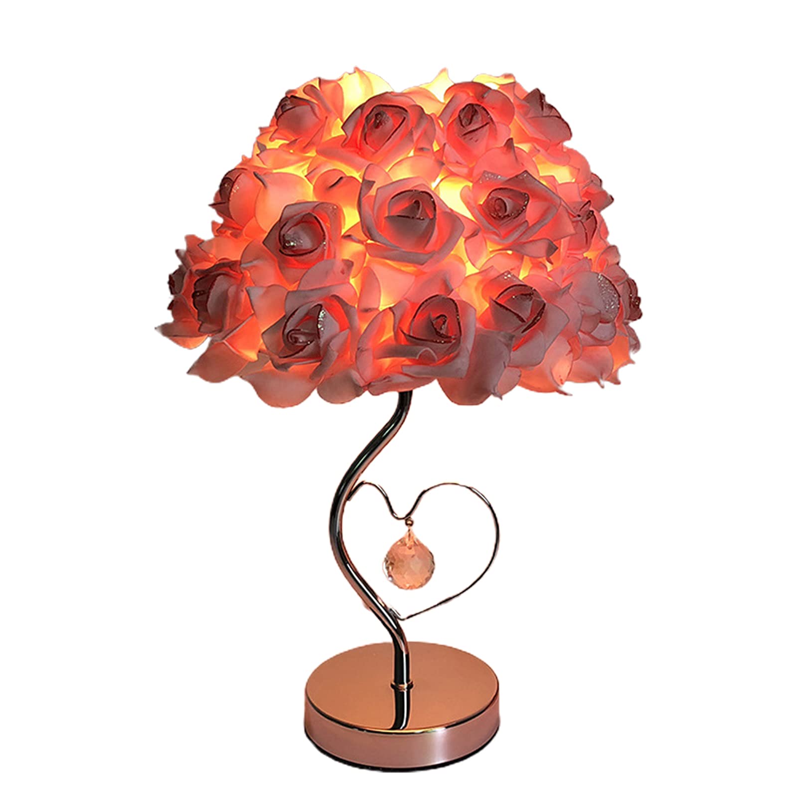 Eco-Friendly Rose Table Lamp with Heart Design - Romantic Nightstand Light for Bedroom Decor, Living Room, Office & Gift Ideas