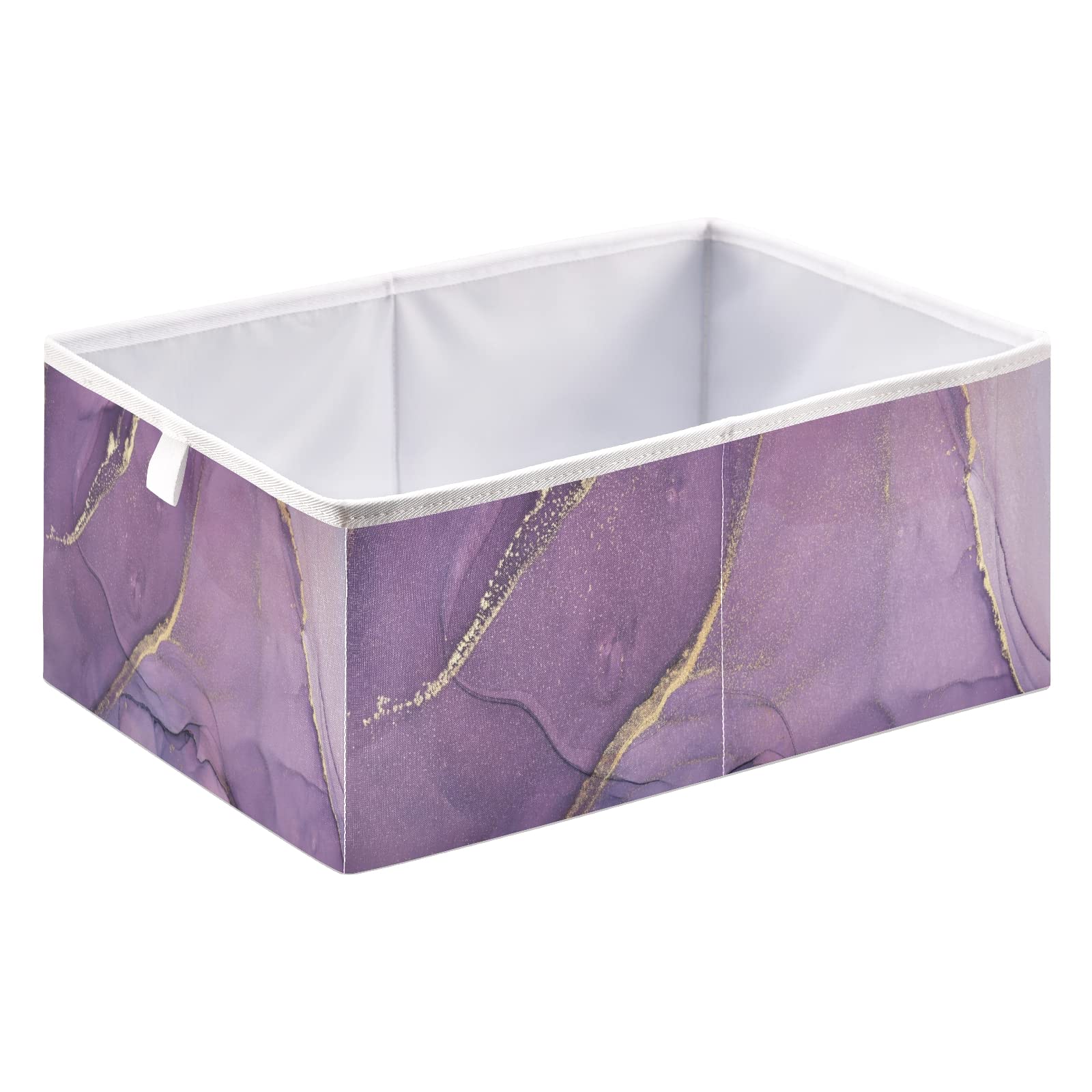 Gold & Purple Acrylic Paint Marble Art Rectangular Storage Basket - Collapsible Foldable Organizer Bin for Toys, Clothes, Nursery | Modern Home Decor & Easy Assembly