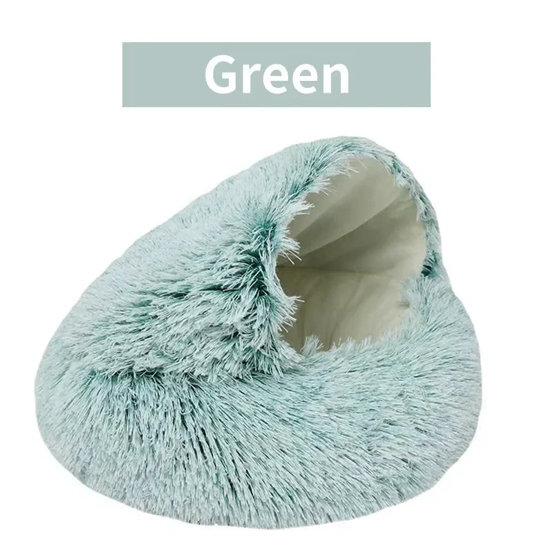 **Cozy Winter Plush Pet Bed - 2-in-1 Warm Sleep Nest for Small Dogs & Cats | Indoor Comfort for Cold Weather**