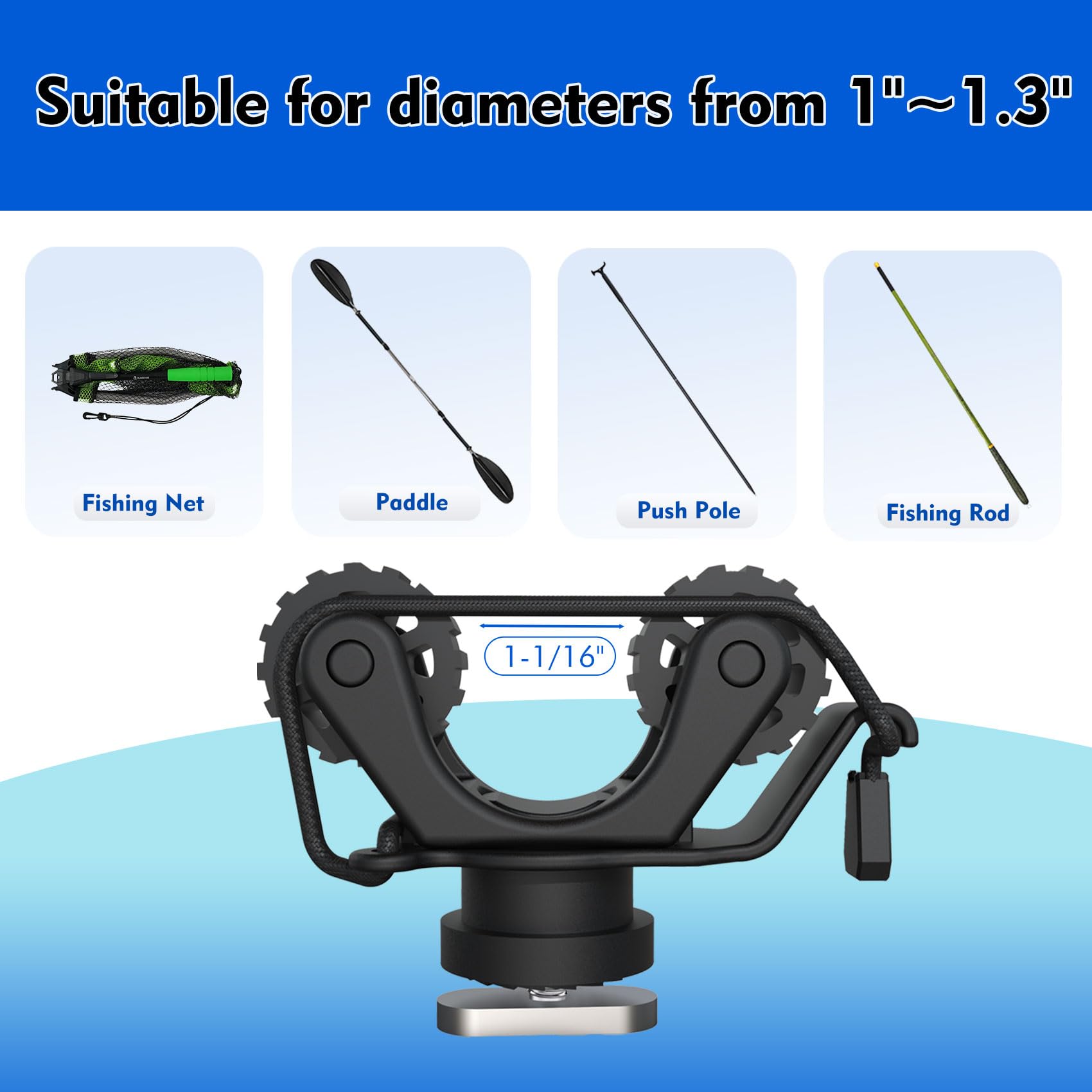 2-Piece Kayak Paddle Holder with Track Mount - Universal Kayak Oar Holder Accessories for Fishing & Recreational Kayaks | Secure Storage for Standard Paddles While Fishing or Paddling
