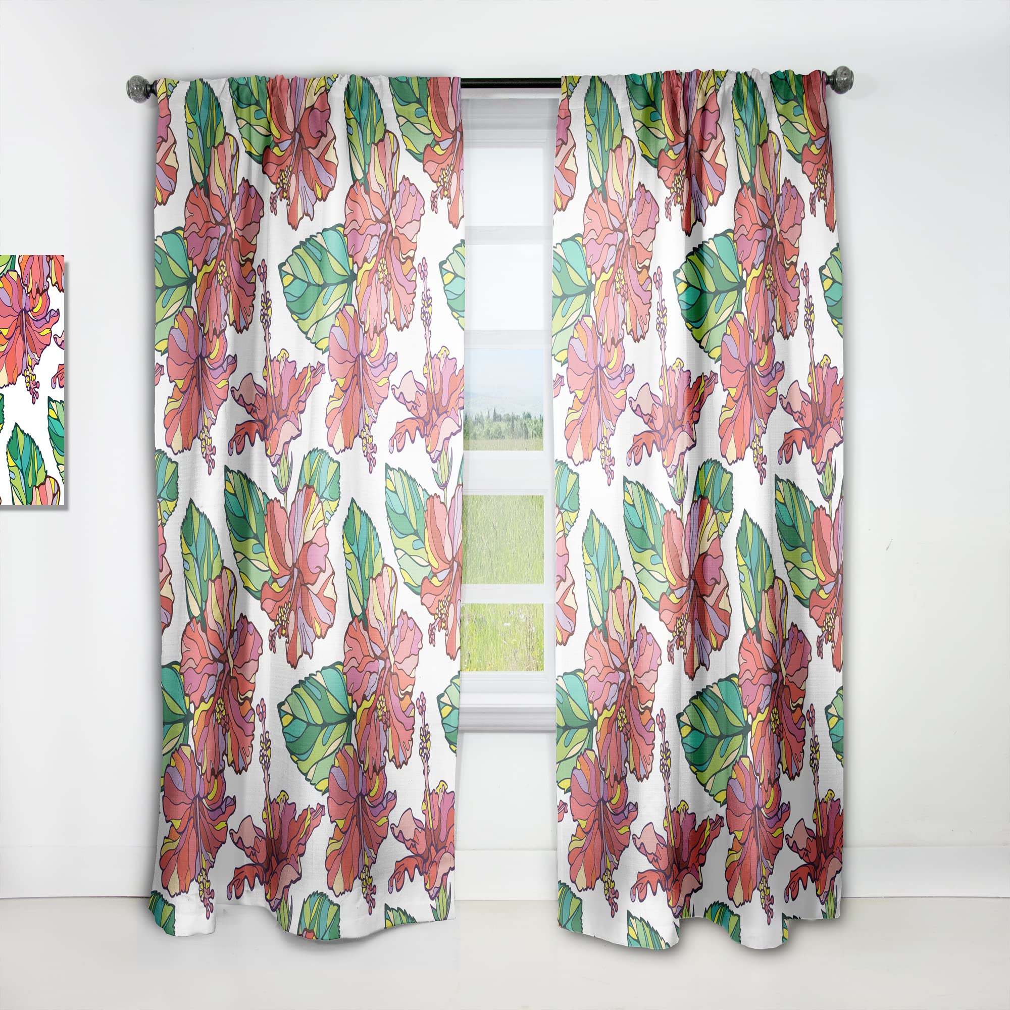 DesignQ Thermal Insulated Floral Hibiscus Curtains - Single Panel 52x120 Inches - Elegant Window Drapes for Bedroom & Living Room | Perfect for Home Decor, Sun Protection & Energy Saving