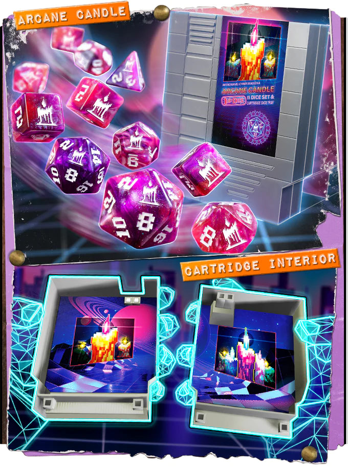 1UP Dice Polyhedral Set - Arcane Candle Themed RPG Dice for D&D, Pathfinder & Tabletop Games - Perfect for Fantasy Roleplaying & Gift Giving