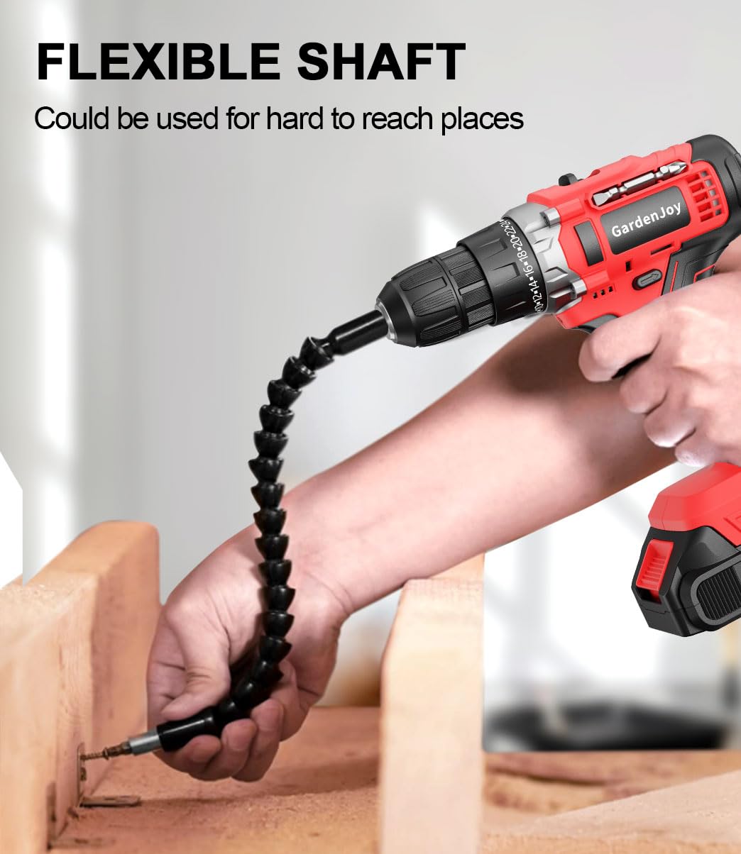 **21V Cordless Power Drill Set - GardenJoy Electric Drill Driver Kit with Battery & Fast Charger, 65pc Accessories, 2-Speed Control, 3/8
