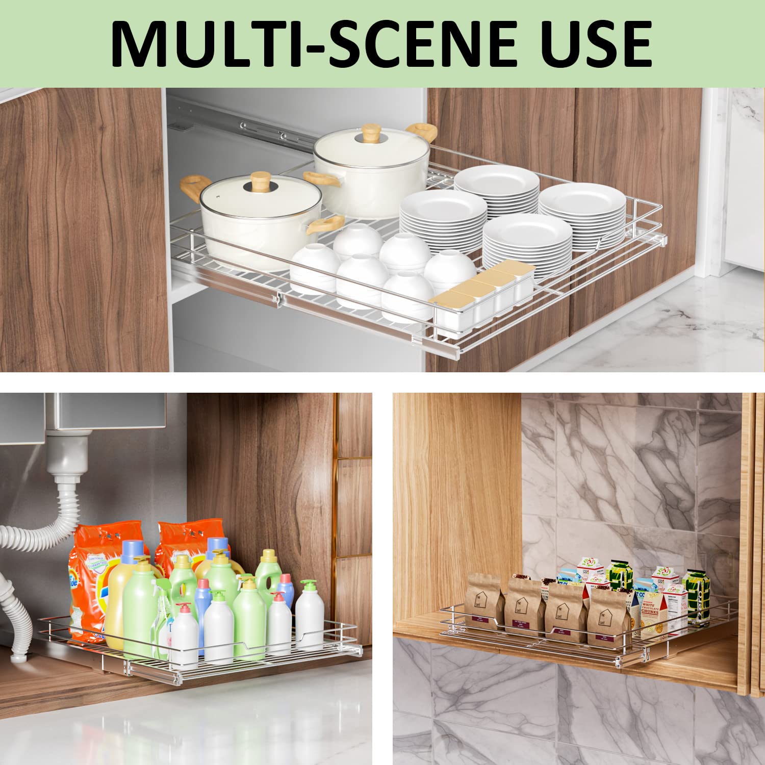 AHNR Heavy Duty Slide Out Cabinet Organizer - Pull Out Kitchen Shelves for Storage, 20