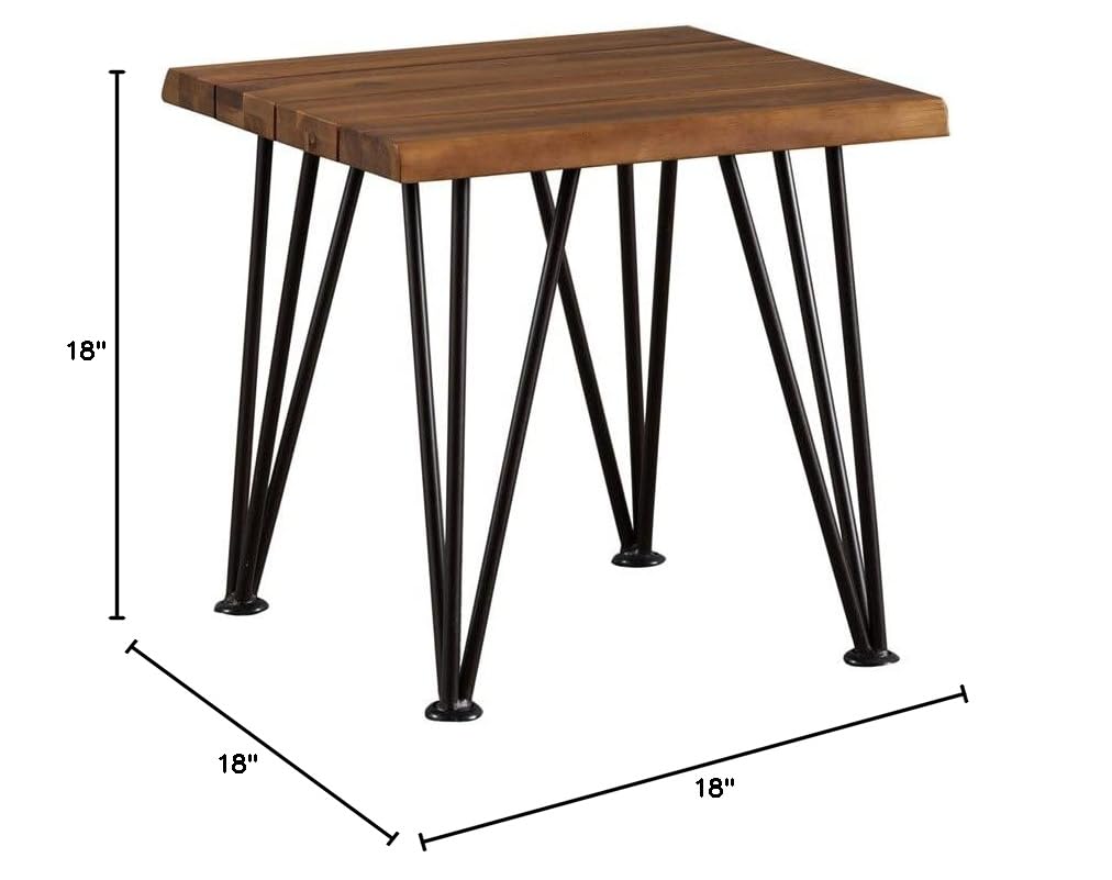 Noble House Zion Iron and Acacia Wood Outdoor Side Table - Natural Finish Patio End Table for Garden, Poolside & Deck Decor