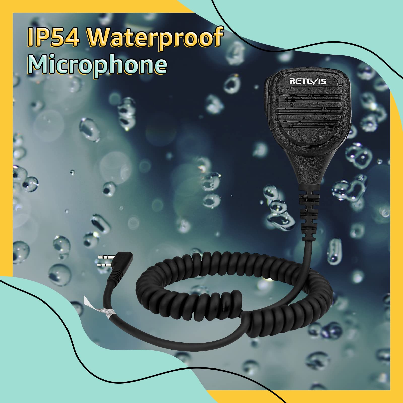Retevis RT21 Walkie Talkie Microphone - IP54 Waterproof Shoulder Speaker Mic for RT22 RT68 H-777 RT85 RT27 RT86 RT18 RB45 BAOFENG UV-5R 5RM BF-F8HP Kenwood SAMCOM Radios - 3.5mm Audio Jack (1 Pack) - Perfect for Outdoor Adventures, Construction Sites & Emergency Communication