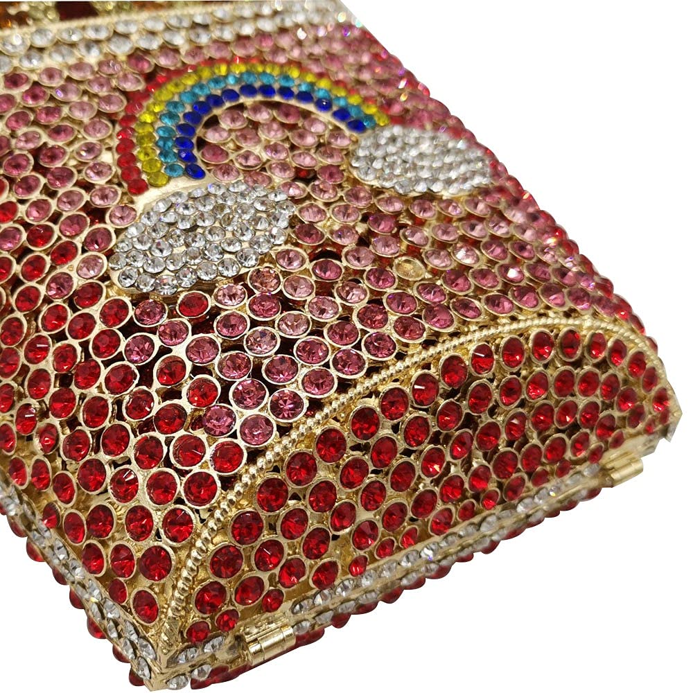 Namou French Fries Chips Rainbow Clutch Minaudiere Bag for Women - Crystal Evening Bag with Diamond Accents, Wedding Handbag & Bridal Purse in Blue | Perfect for Parties, Galas & Special Occasions