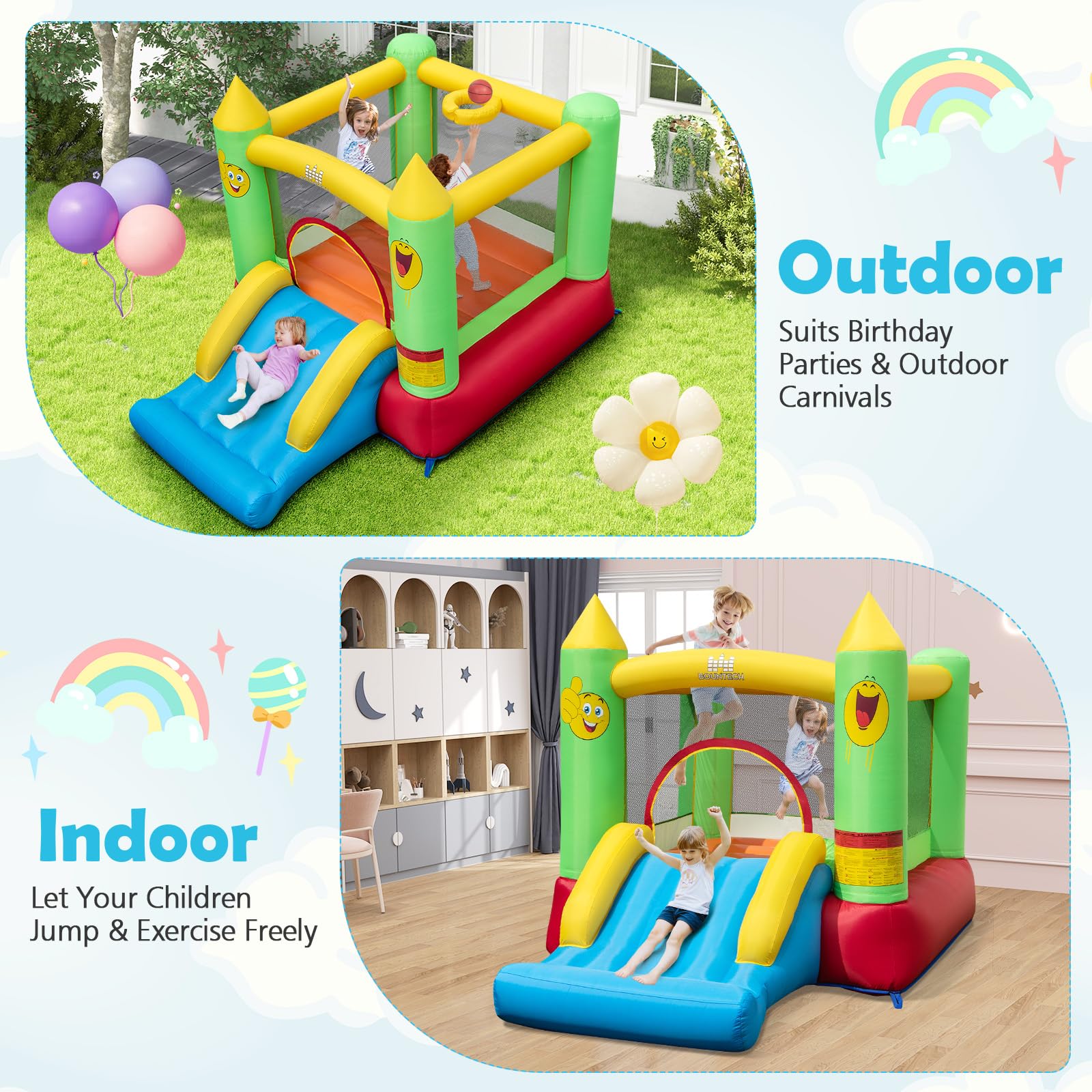 **BOUNTECH Inflatable Bounce House for Kids 3-6 Years - Heavy Duty Jumping Area & Slide - Indoor & Outdoor Mini Bouncy Castle for Toddler Boys & Girls - Perfect for Birthday Parties, Backyard Fun & Family Gatherings**