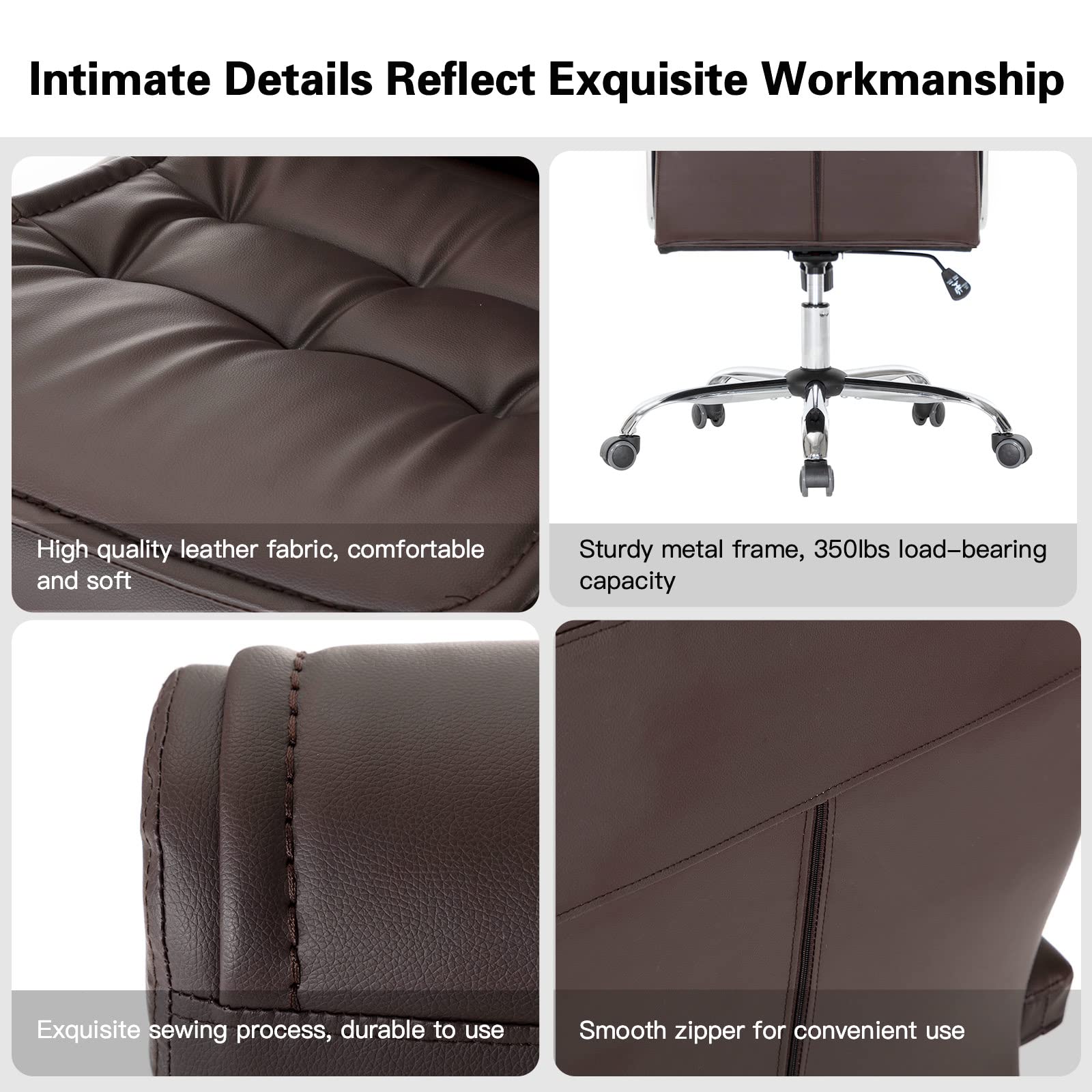 Premium Adjustable Leather Executive Office Chair - High Back Ergonomic Swivel Desk Chair with Padded Armrests & Spring Seat - Supports 350lbs - Perfect for Home Office & Workspaces (Brown)
