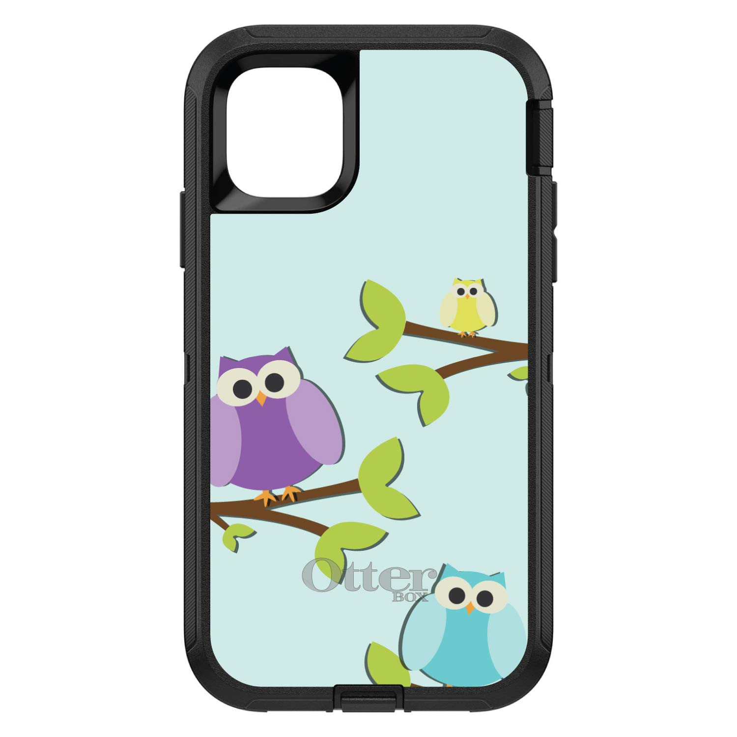 DistinctInk iPhone 12/12 Pro Case (6.1 Inch) - Durable Protective Phone Cover with Cartoon Owl Design in Blue, Purple & Yellow - Replacement for OtterBox Defender - Perfect for Everyday Use, Work & Outdoor Activities
