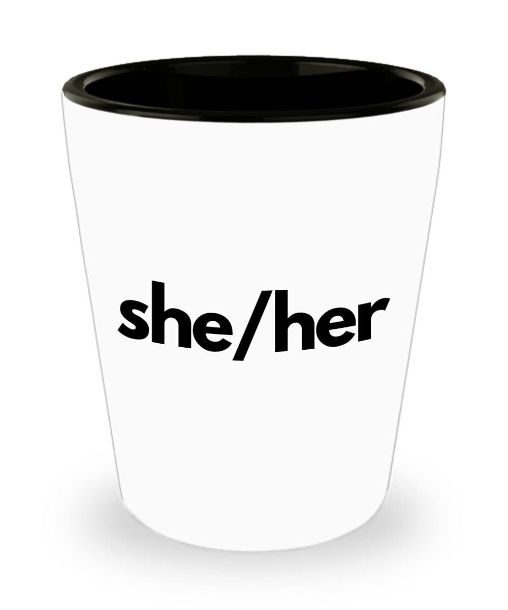 She Her Pronouns Shot Glass - Novelty LGBTQ+ Gift for Pride, Parties & Celebrations - Perfect for Cocktails, Shots & Barware Collections