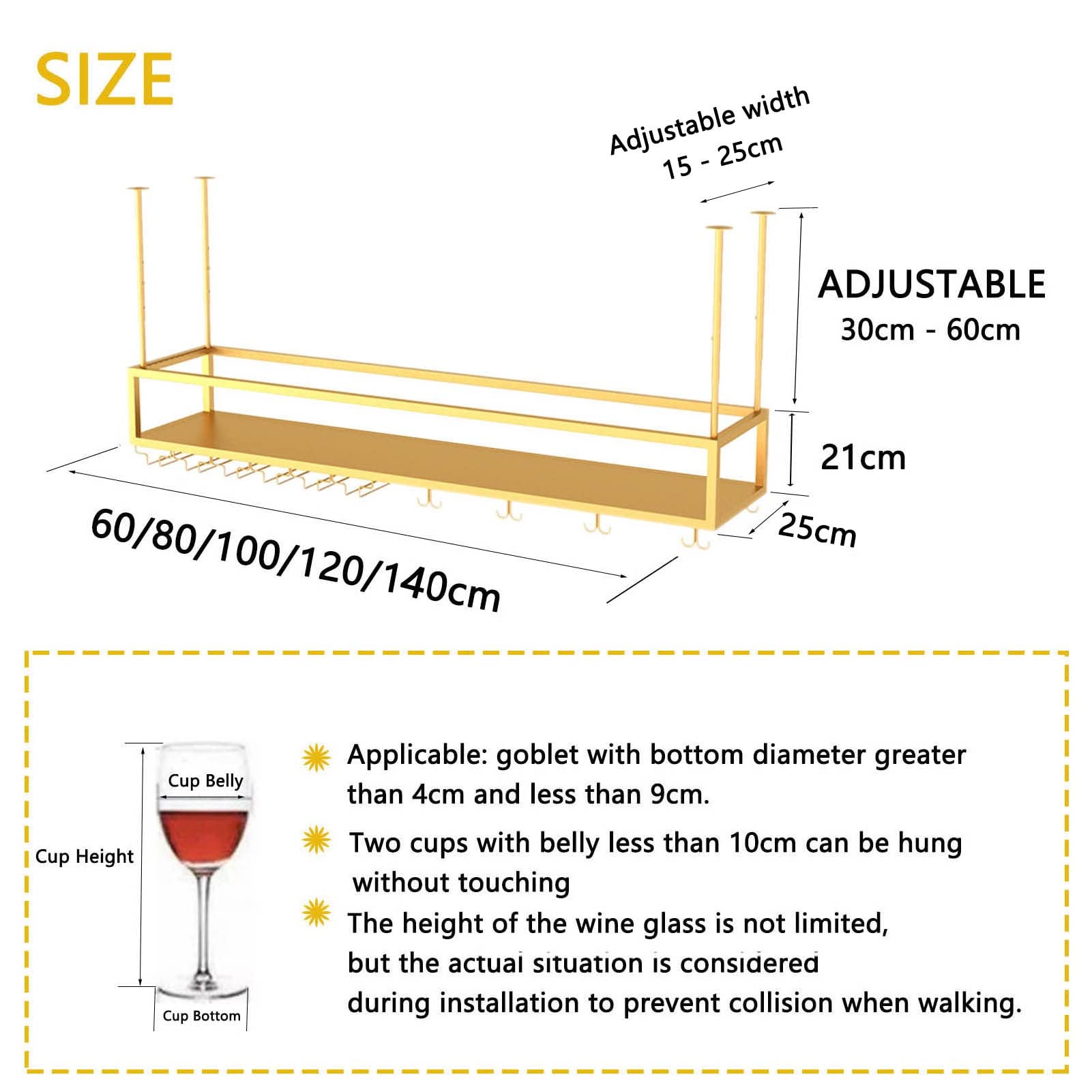 **Adjustable Metal Hanging Wine Glass Holder - 100x25x21cm Ceiling Mount Stemware Rack for Bars, Restaurants & Kitchens - Durable Wine Bottle Storage & Decorative Display for Home or Commercial Use**