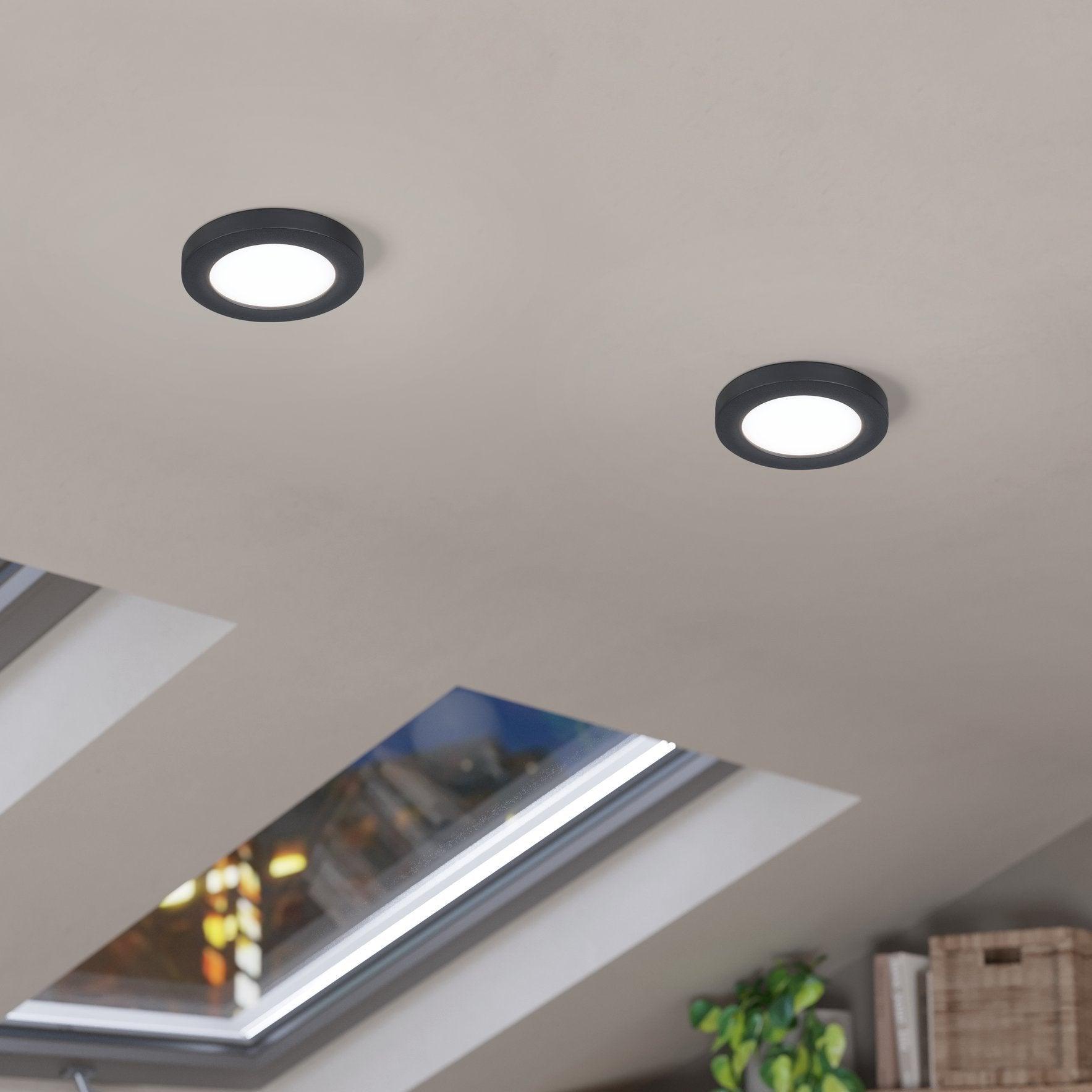 Eglo Fueva Flex Black Plastic LED Recessed Ceiling Light 11.7cm - Energy Efficient Downlight for Kitchen, Bathroom & Hallway Lighting