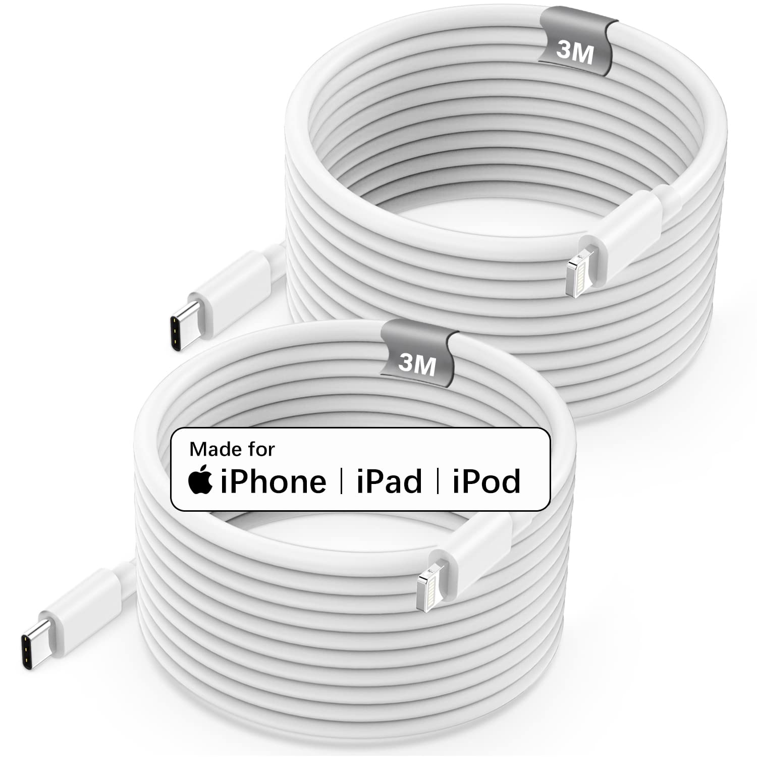 Poukey 2-Pack 3M USB C to Lightning Cable [Apple MFi Certified] - Fast Charging Cable for iPhone 14/13 Pro Max/13 Mini/12/11/XS/XR/X/8 - Extra Long Type C to Lightning PD Cable for Home, Office & Travel Charging