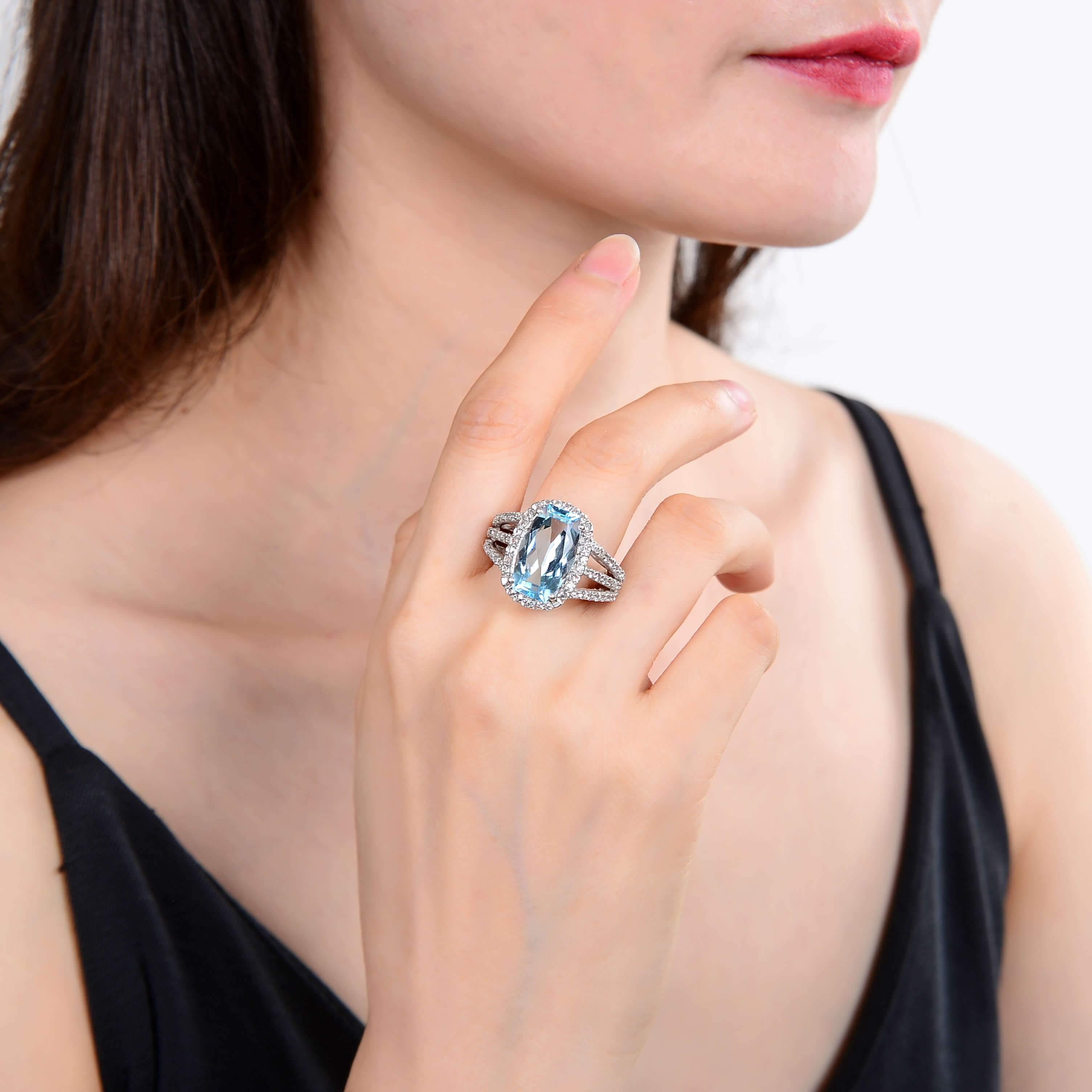 Blue Topaz Cushion Statement Ring for Women - Elegant Jewelry Gift for Birthday, Anniversary & Special Occasions | Perfect for Evening Parties, Weddings & Date Nights