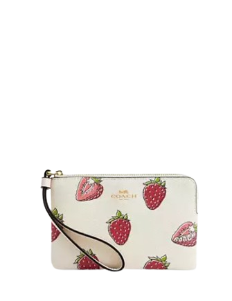 Coach Strawberry Print Corner Zip Wristlet - Stylish Crossbody Bag for Women, Perfect for Everyday Use, Travel & Shopping
