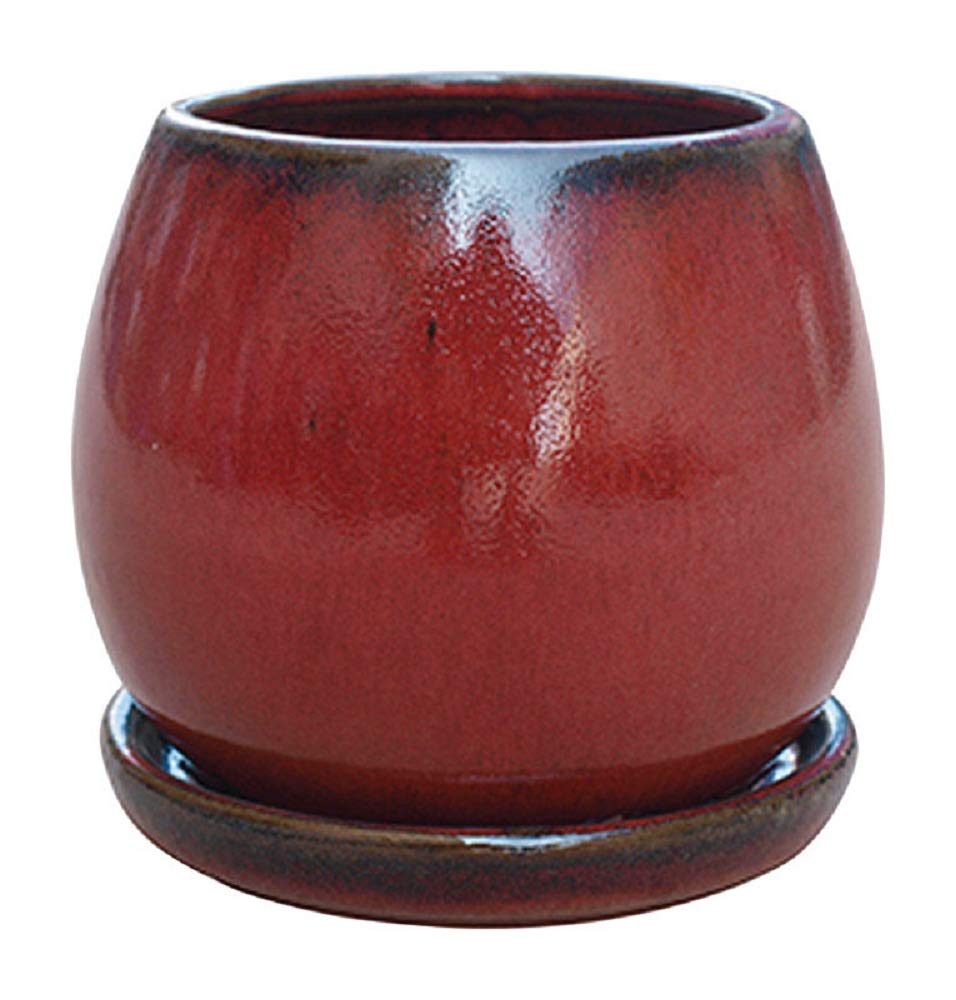 6 Inch Red Ceramic Flower Pot - Decorative Indoor/Outdoor Plant Container for Succulents, Herbs & Small Plants - Perfect for Home, Office & Garden Decor