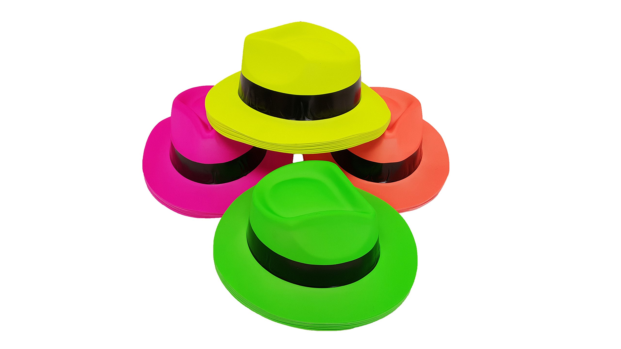 Neon Color Plastic Gangster Fedora Party Hats for Adults - Fun Costume Accessories for Halloween, Themed Parties & Cosplay Events