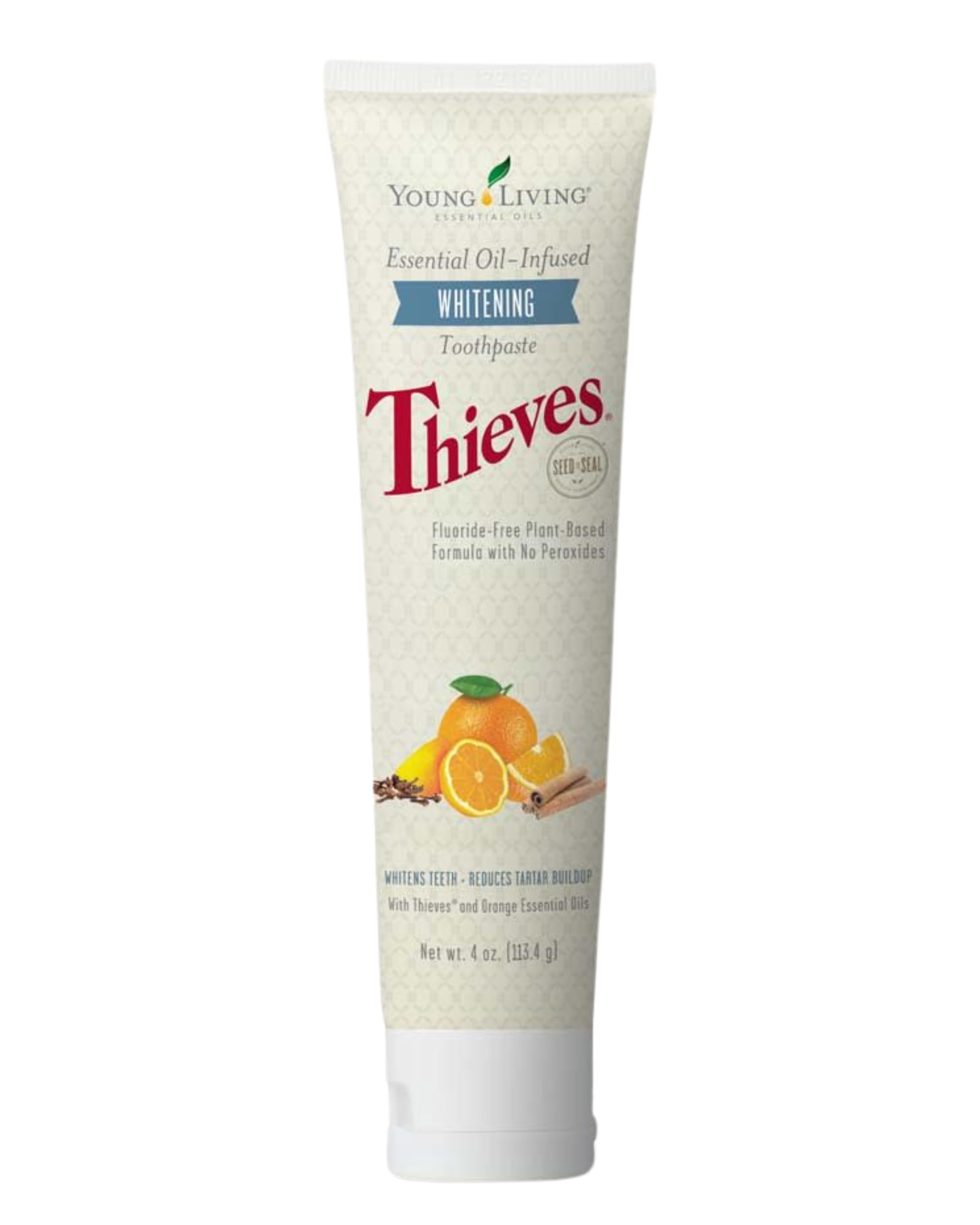 Young Living Thieves Whitening Toothpaste - Natural Fluoride-Free Toothpaste for Teeth Whitening & Oral Care - 4 oz Tube with Certified Ingredients - Fresh Breath & Healthy Teeth for Daily Use at Home or Travel