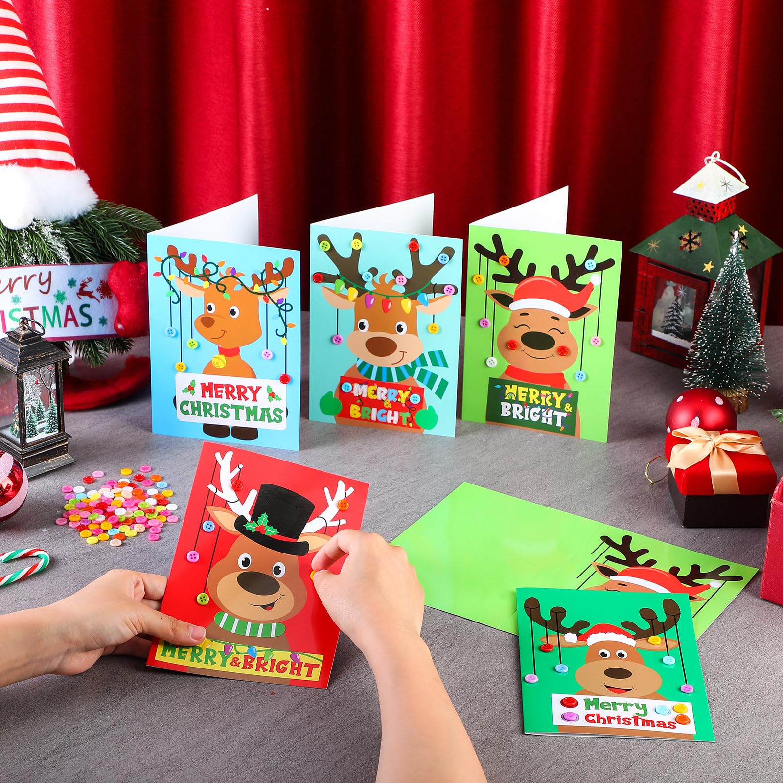 24pcs DIY Reindeer Christmas Card Kit for Kids - Xmas Crafts & Party Decor