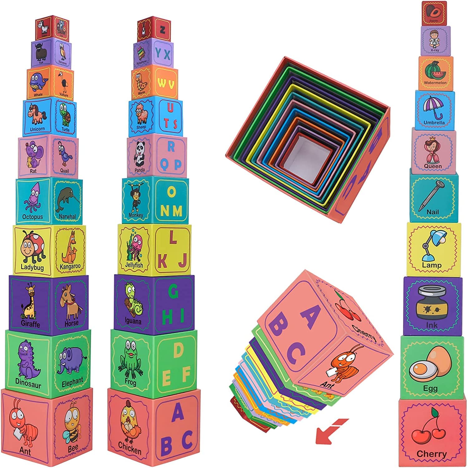 **Montessori Stacking & Nesting Blocks Set - ABC Alphabet, Animal Puzzle, Sorting & Stacking Educational Toys for Toddlers Ages 1-3 - Perfect for Early Learning, Playtime & Sensory Development**