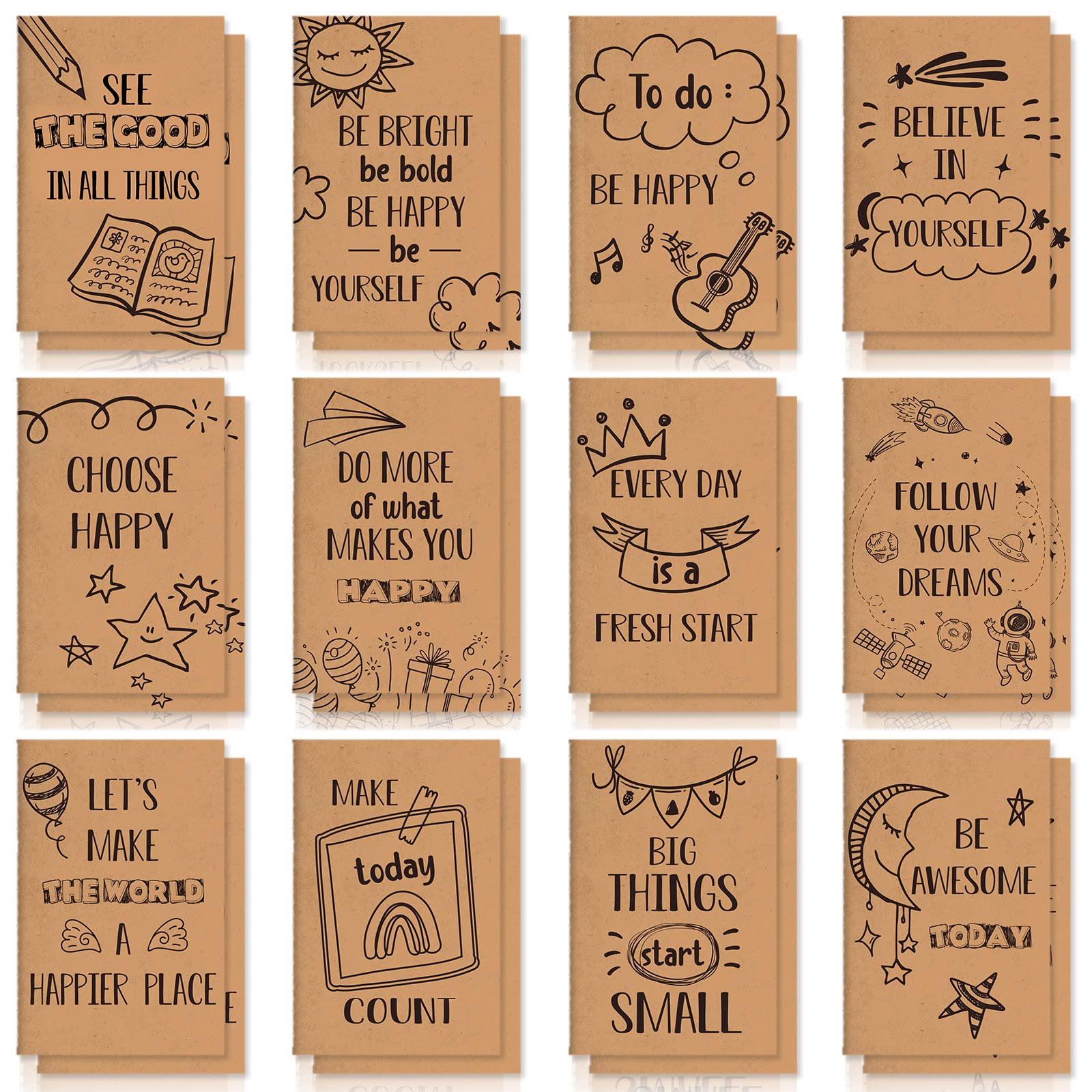Zonon 24-Pack Mini Colorful Notebooks Bulk - Funny Motivational Journals & Inspirational Notepads for Teachers, Office Prizes, Travel & Daily Use (Kraft Style Pocket Notebooks)