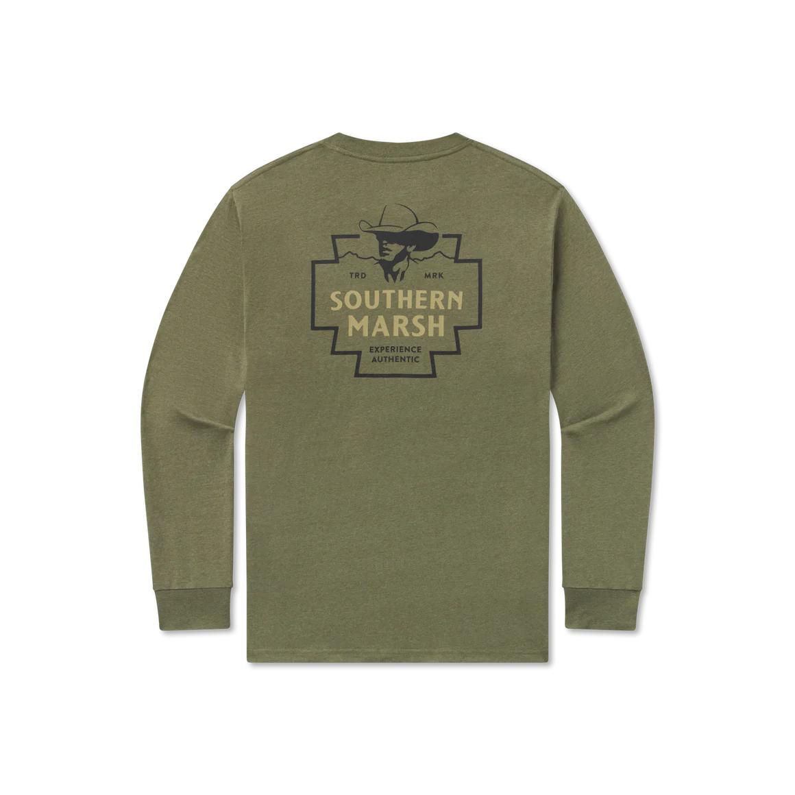 Southern Marsh Cowboy Badge Long Sleeve T-Shirt for Men - Washed Dark Green Western Style Shirt | Perfect for Rodeo, Ranch Work & Country Fashion