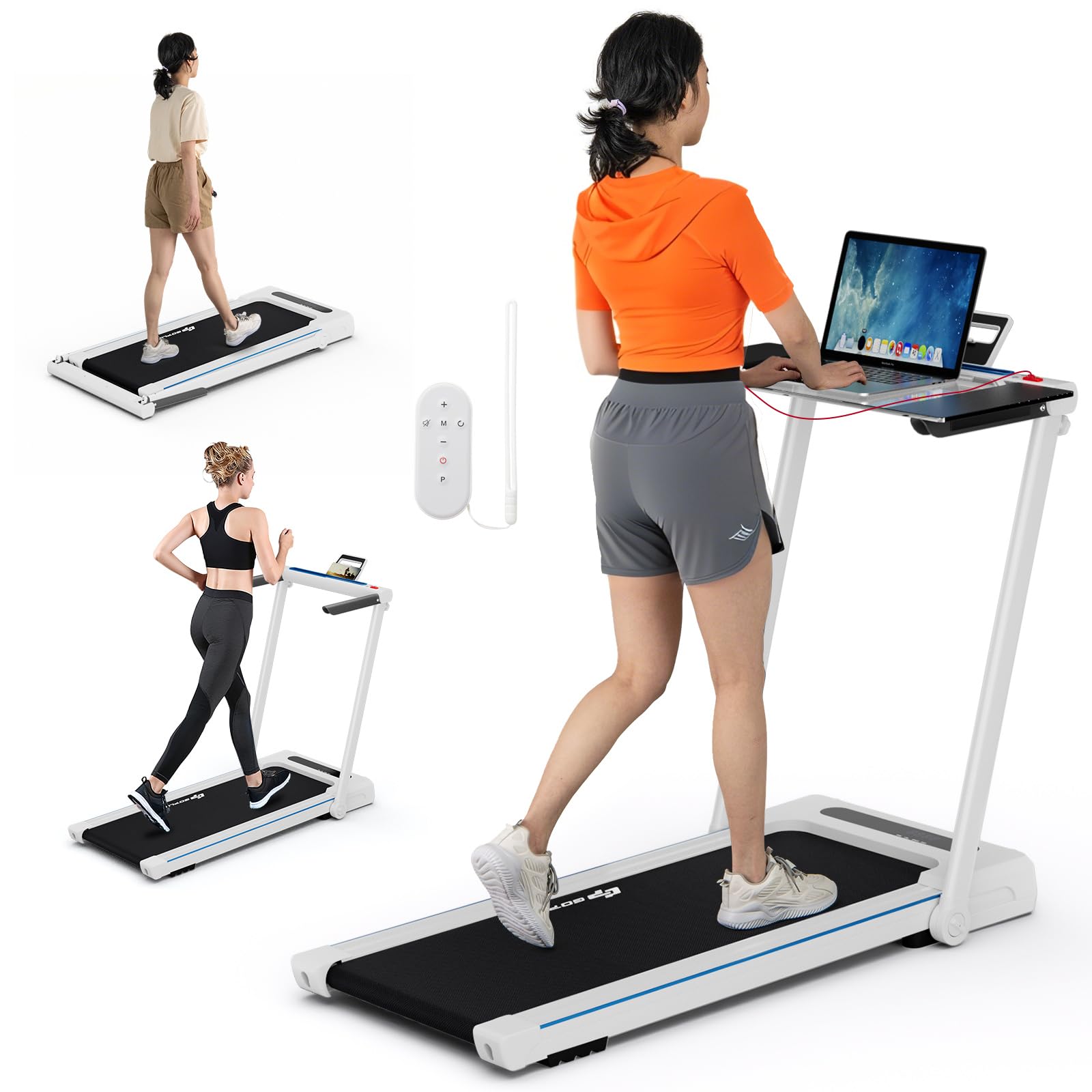 Goplus 3-in-1 Folding Treadmill with Large Desk - 2.5HP Electric Treadmill with LED Display, Bluetooth Speakers & Remote Control - Perfect for Home Office Workouts & Walking While Working