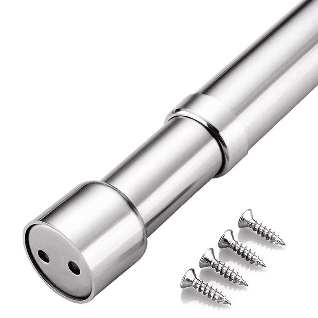 Stainless Steel Adjustable Tension Shower Curtain Rod 12-47 Inches, Non-Slip Rustproof Round Base Bathroom Hanging Pole for Modern Bathroom & Closet - Perfect for Small Spaces, Apartments and Dorm Rooms