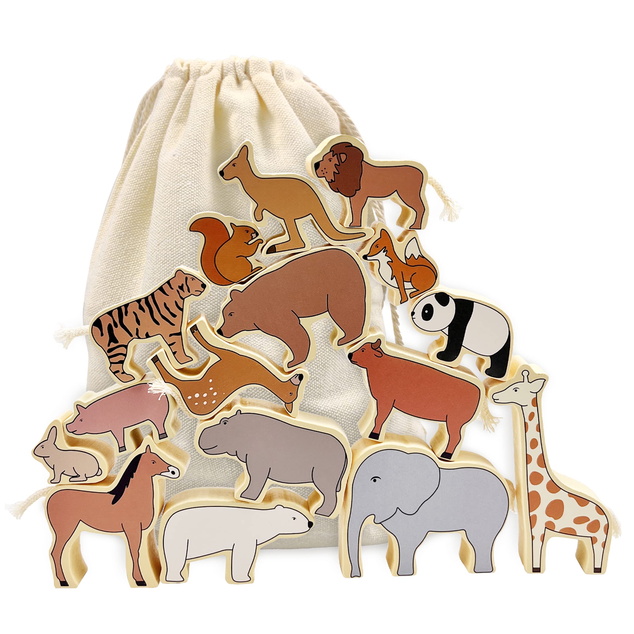 Xylolin Wooden Zoo Animal Blocks - Stacking & Balancing Toy for Toddlers, Preschool Educational Toys, Imaginative Play & Learning Games for Kids - Perfect for Daycare, Classroom & Home Playtime