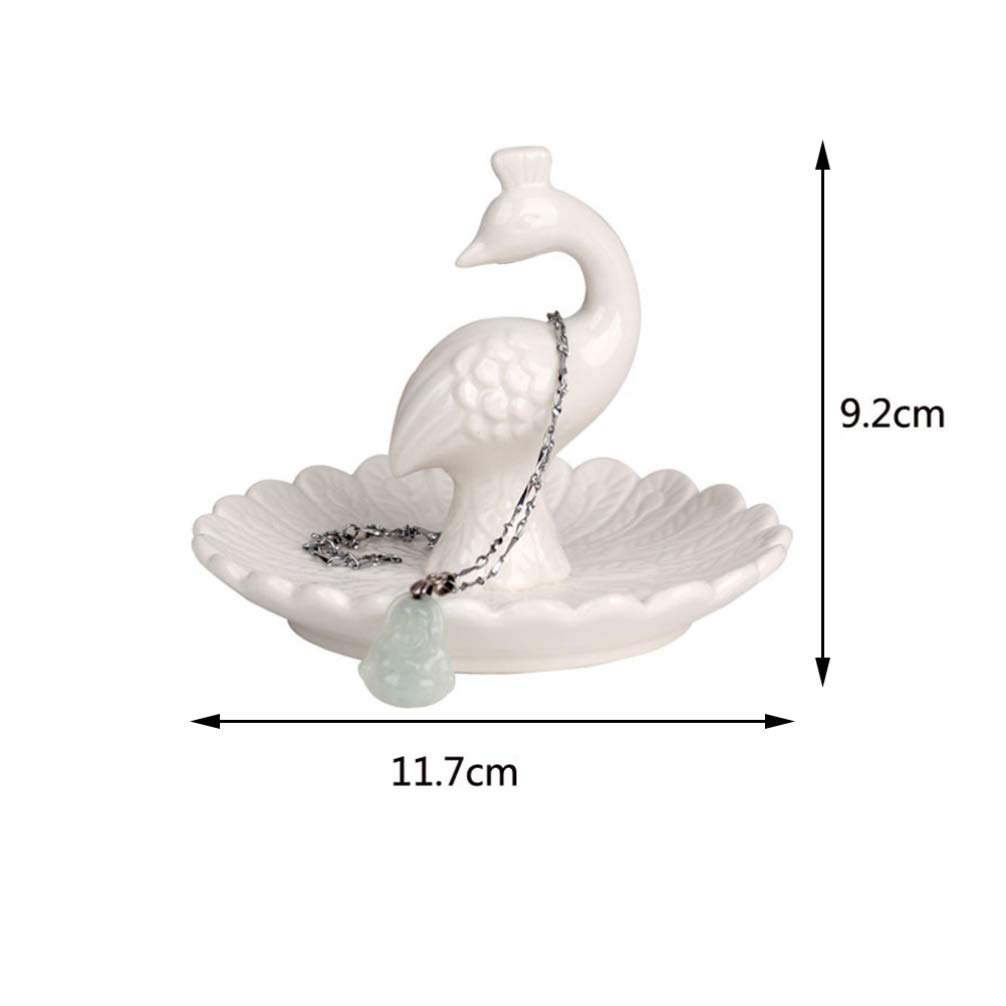 DOITOOL White Porcelain Peacock Ring Dish - Elegant Jewelry Holder & Earrings Storage Tray for Women | Perfect for Vanity, Bathroom, and Gift Giving