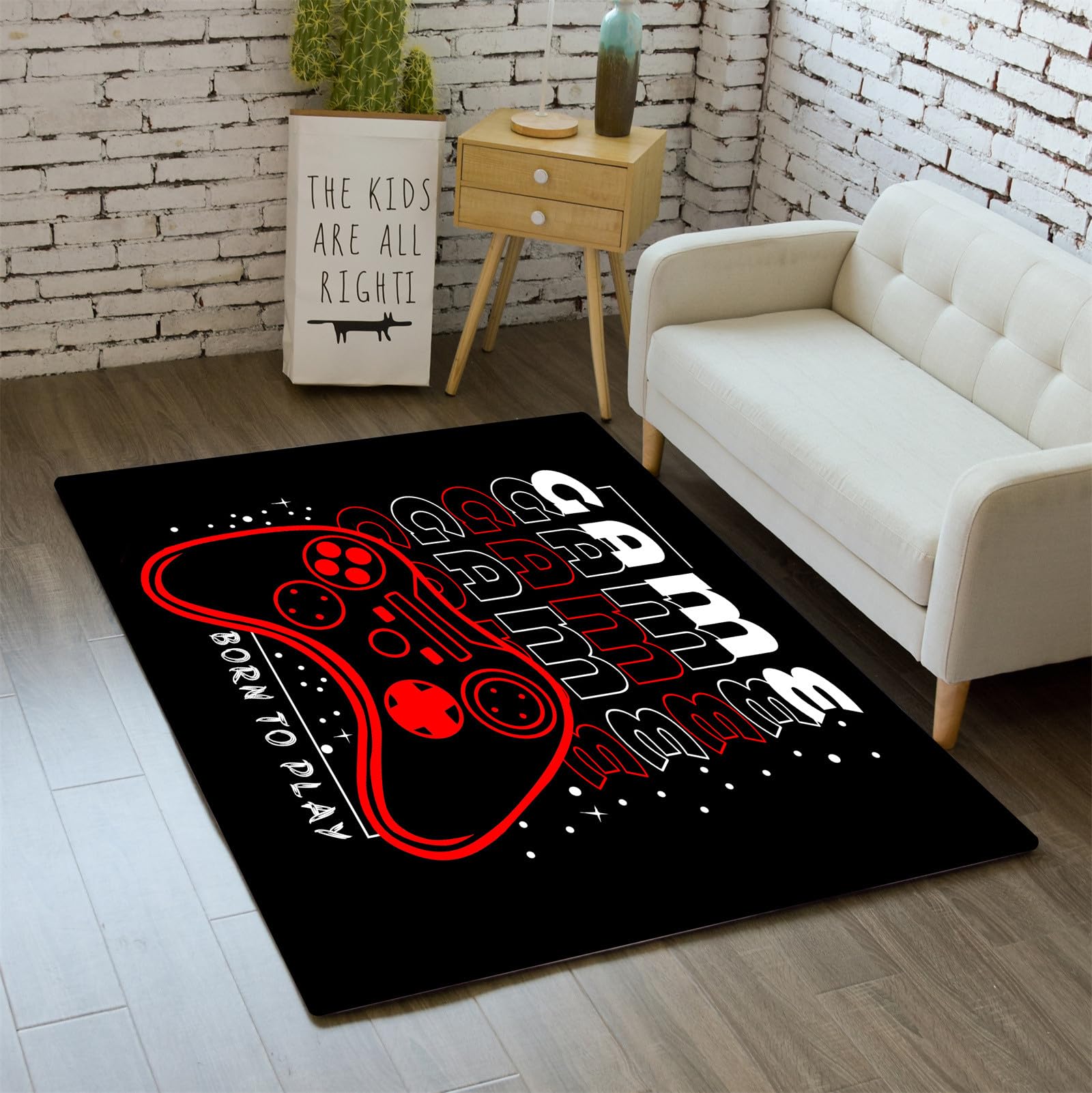 Kids Gaming Area Rug - 3'x4' Red Gamepad Carpet for Boys Bedroom, Gamer Standing Mat with Controller Design - Perfect for Playrooms, Game Nights & Decor