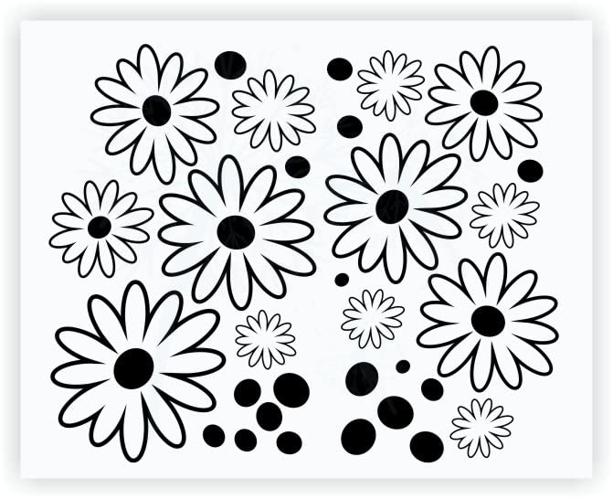 Floral Wall Stickers - Flowers & Dots Decal Set (28pc, 10