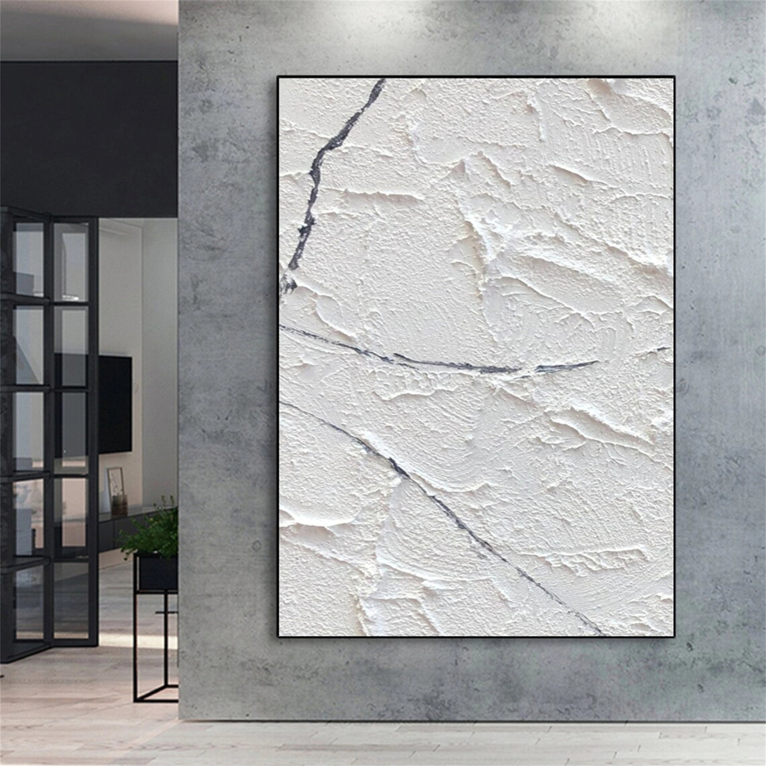 White Minimalist Textured Painting Canvas #MM142 - Premium Abstract Wall Art for Modern Home & Office Decor
