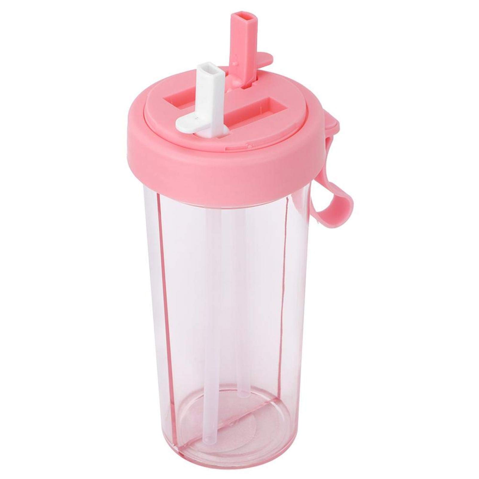 Oumefar 600ml BPA-Free Portable Water Bottle with Straw and Handle - Leakproof Sports Drink Bottle for Gym, Hiking, Travel & Outdoor Activities - Dual Purpose Sparkling Water Cup with 2 Straws (Pink)