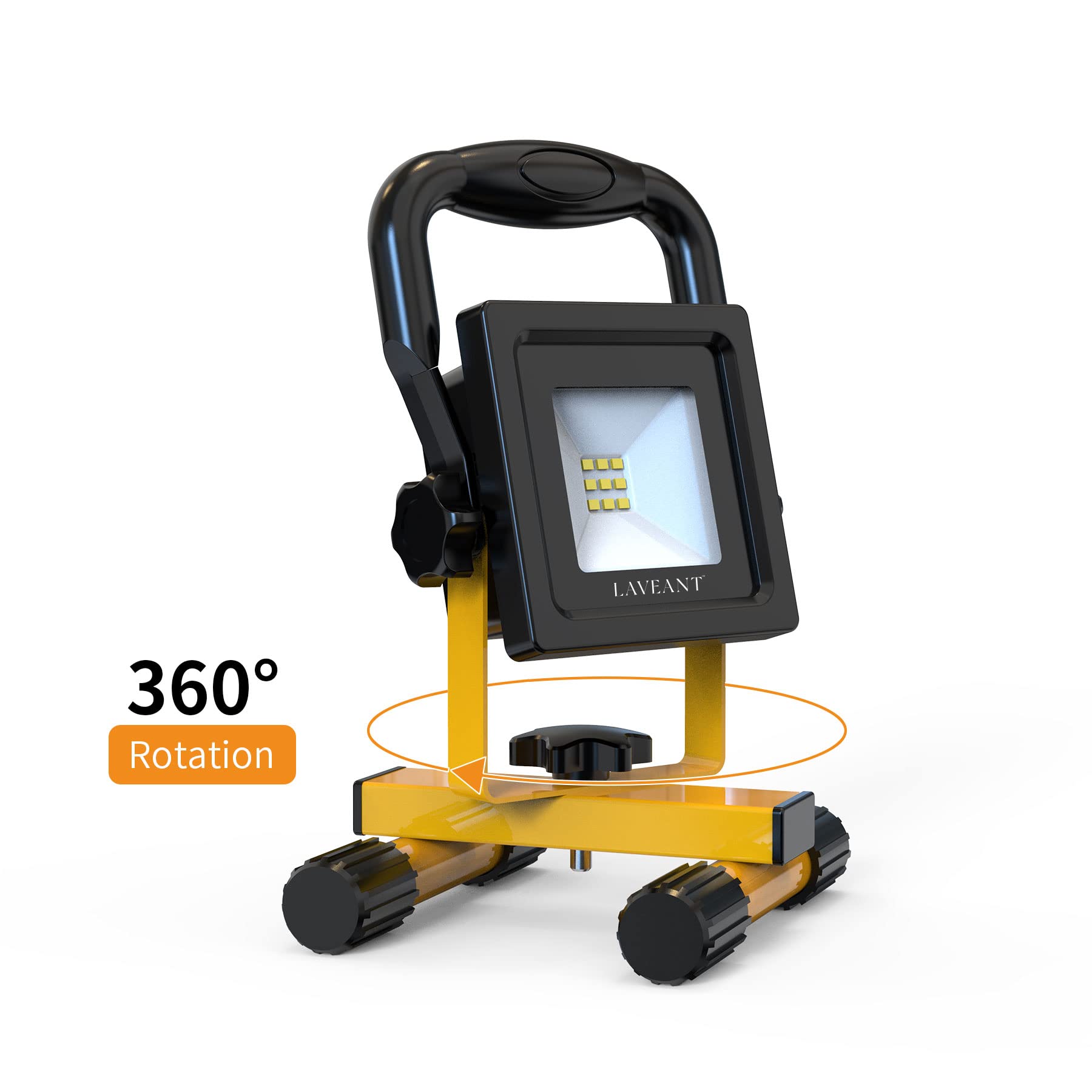 10W 2200mAh Rechargeable LED Work Light - 600 Lumens Portable Tiltable Waterproof Flood Light with Stand - Yellow - Perfect for Outdoor, Garage, Emergency, Camping & DIY Projects