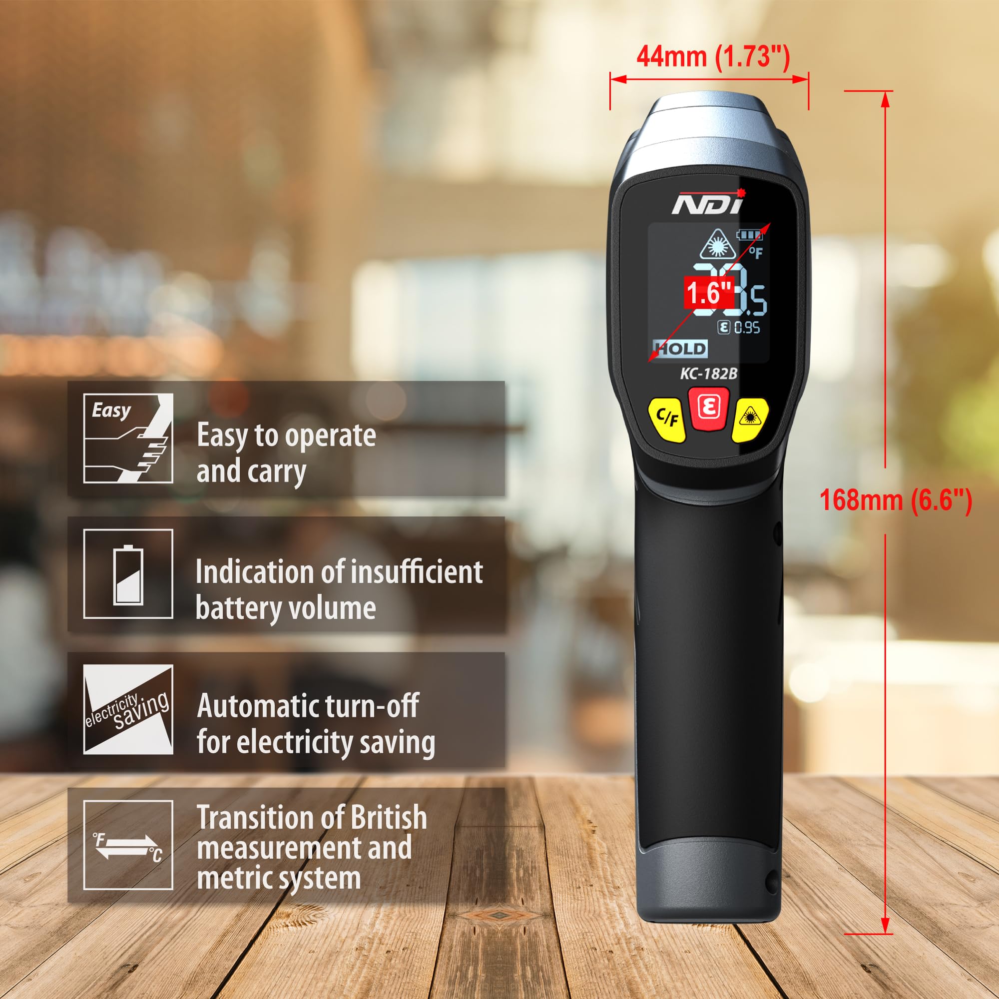 NDI Infrared Thermometer Gun -58°F to 1202°F, Digital Laser Temperature Reader with Adjustable Emissivity for Cooking, HVAC, Pizza Oven, Candy Making & Grilling - Perfect for Home Kitchen, Industrial Use & Food Safety Checks