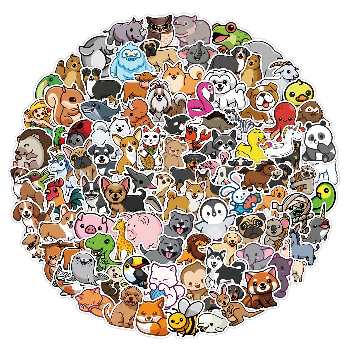 100PCS Cute Cartoon Animal Stickers - Trendy Vinyl Decals for Laptop, MacBook, Water Bottle, Car, Snowboard, Bicycle & Luggage - Waterproof Durable Decorative Stickers for Kids & Adults - Perfect for School, Office & Travel Accessories
