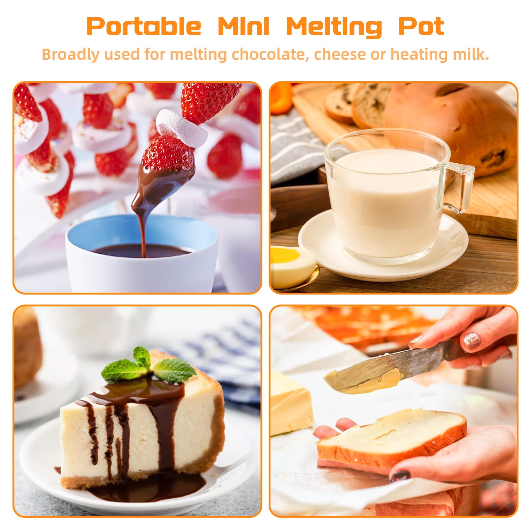 Mini Chocolate Melting Pot - 8.79OZ Electric Fondue Warmer for Milk Chocolate, Cheese, Butter & Candy (White) | Perfect for Valentine's Day, Parties & Family Dessert Nights