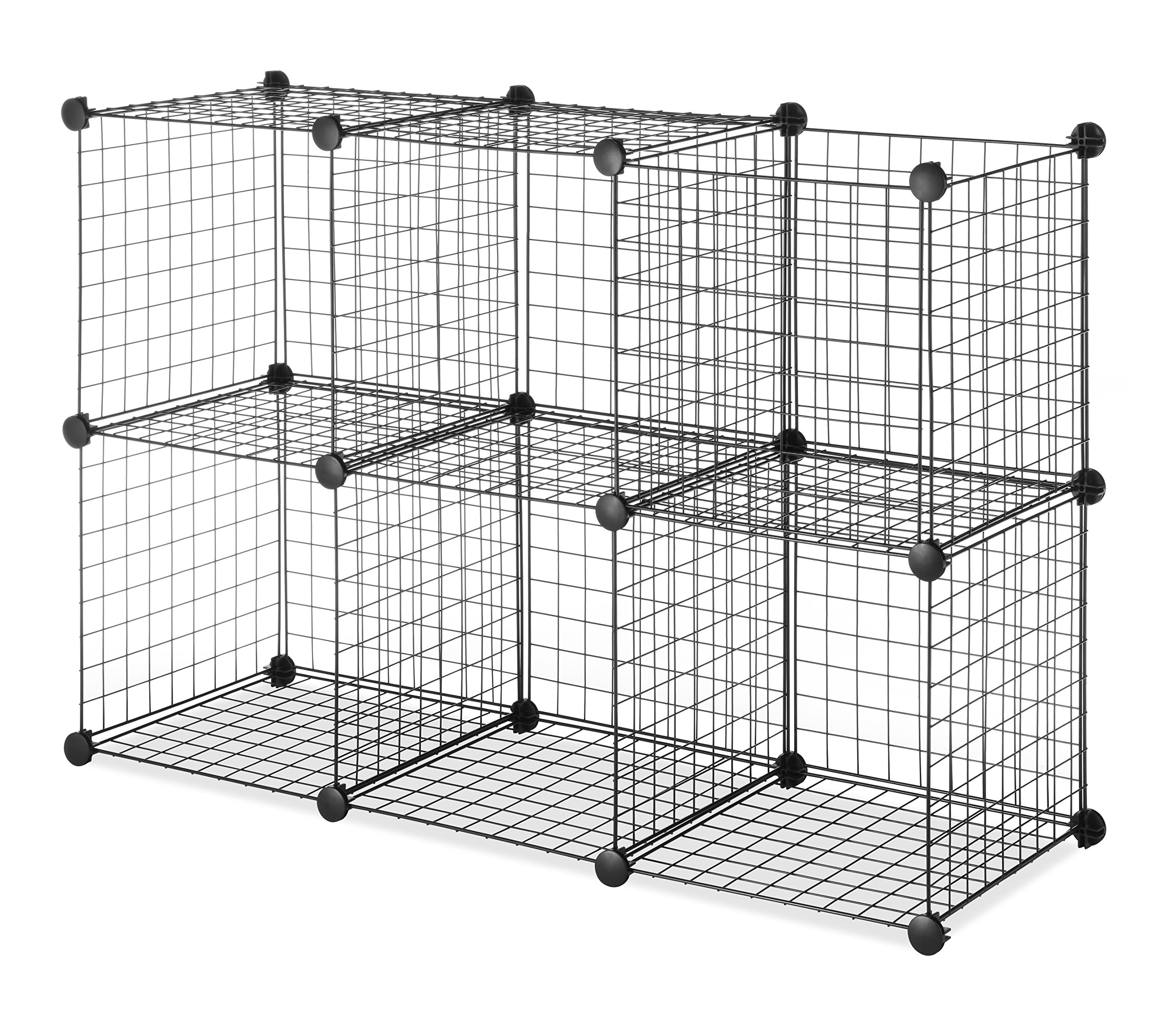 Whitmor 6-Pack Stackable Black Wire Storage Cubes - Interlocking Shelves for Closet, Pantry & Garage Organization - Space-Saving Home Storage Solution