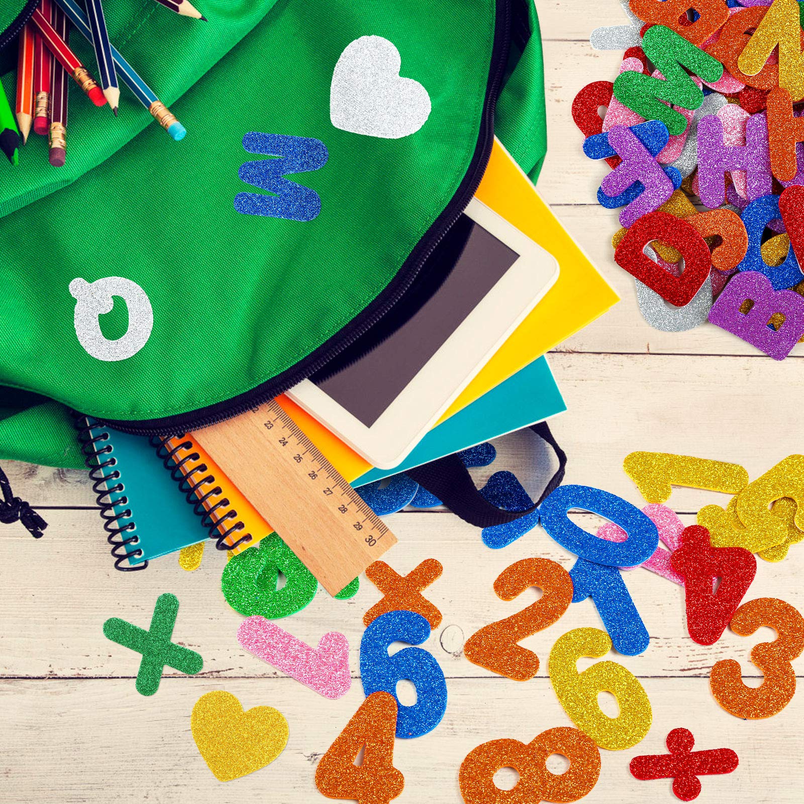 220PCS Foam Letters and Numbers Stickers - 1.5 Inch Glitter Alphabet Self-Adhesive Stickers for Kids, Classroom Decor, Scrapbooking, DIY Crafts, and Back to School Supplies