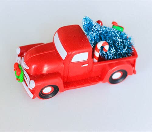 Vintage Classic Pickup Truck with Tree Farm House Rustic Christmas Decor - Red Durable Holiday Decoration for Home, Office, and Christmas Tree Ornaments