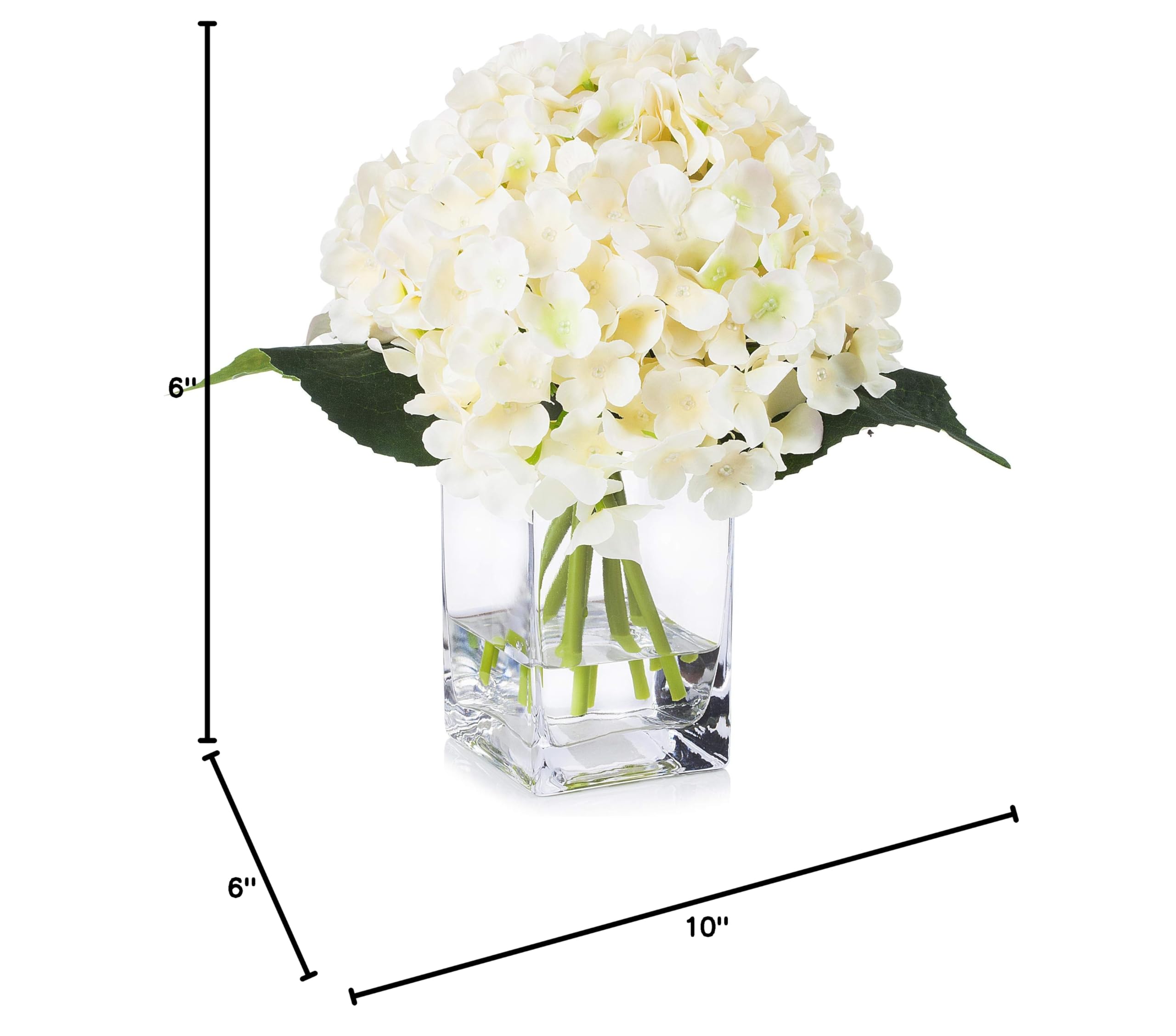 ENOVA HOME Artificial Hydrangea Silk Flowers in Glass Cube Vase - Peach Floral Arrangement for Home Decor, Wedding Centerpieces, Table Decorations & Office Decoration